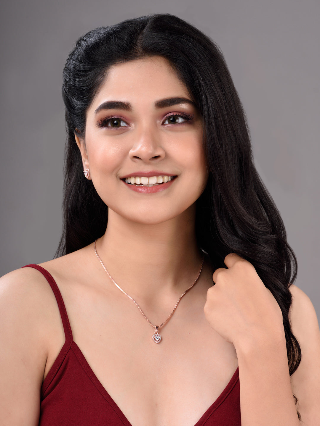 Rose Gold Plated White AD Studded Heart Shaped Pendant Chain and Earrings, zaveri pearls, sale price rs, sale price, sale gold plated, sale gold, sale, rubans, ring, regular price, priyassi j