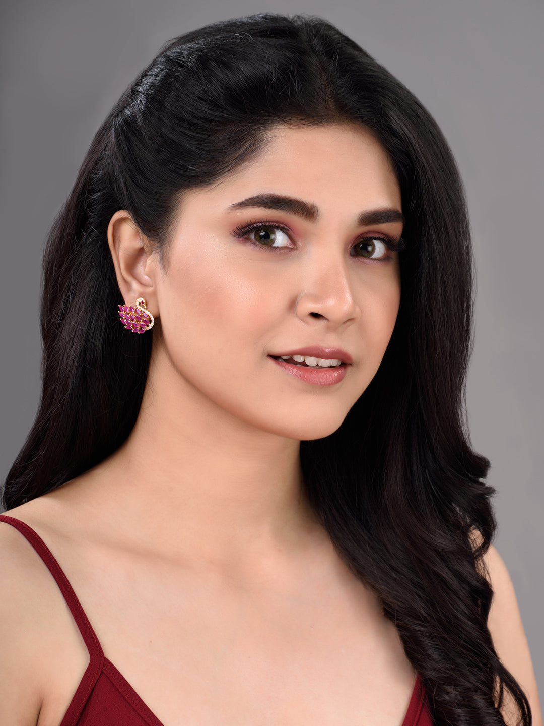 Gold Plated Swan studs Red AD encrusted Earrings, zaveri pearls, sale price rs, sale price, sale gold plated, sale gold, sale, rubans, ring, regular price, priyassi jewellery, kushal's - Sara