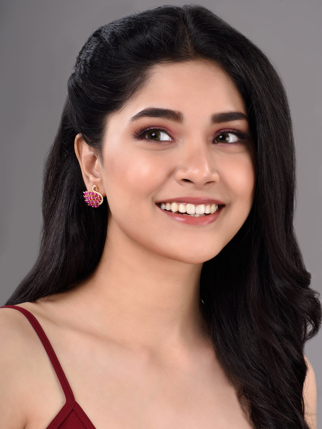 Gold Plated Swan studs Red AD encrusted Earrings, zaveri pearls, sale price rs, sale price, sale gold plated, sale gold, sale, rubans, ring, regular price, priyassi jewellery, kushal's - Sara