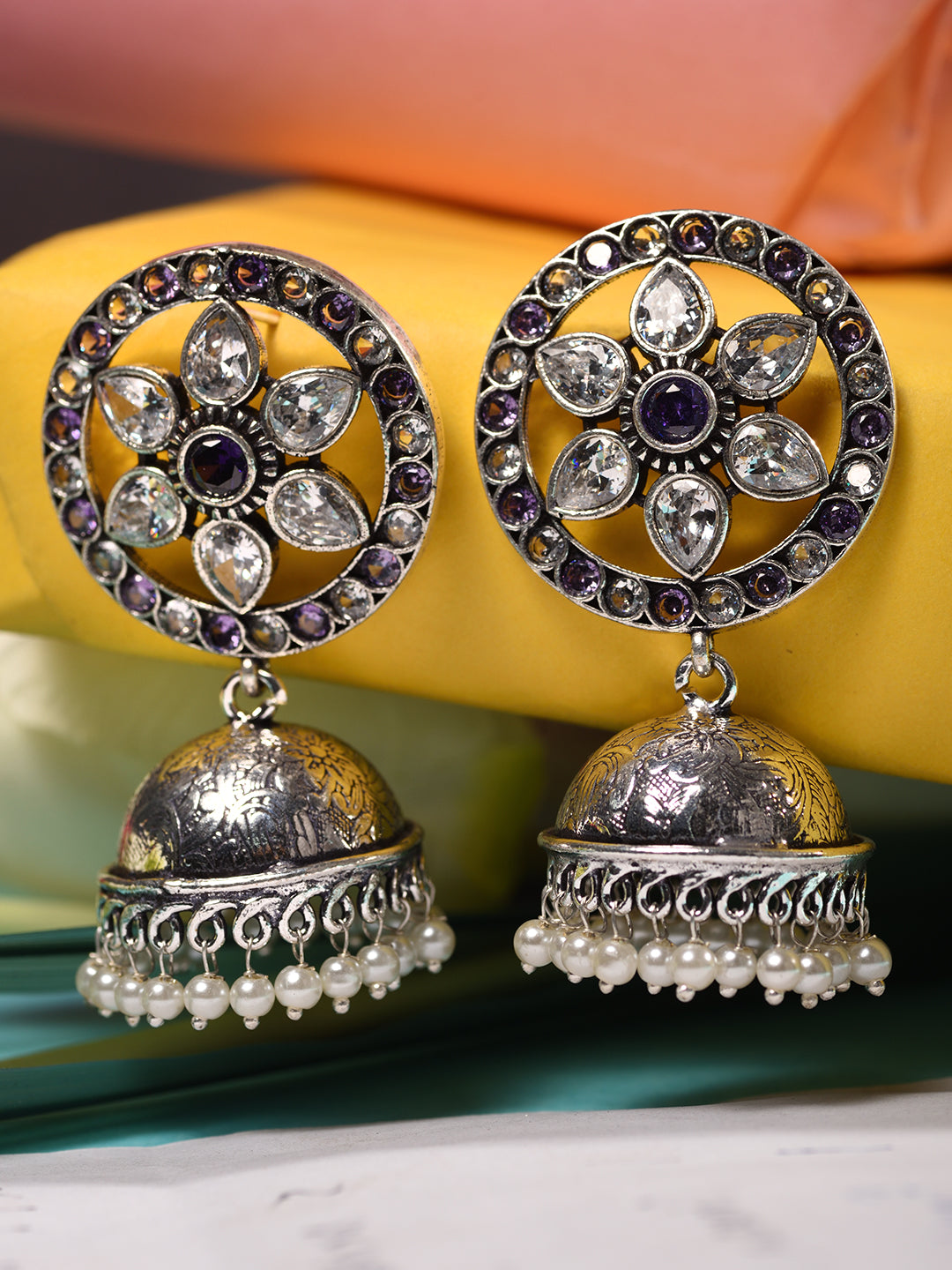 Silver Oxidised Handcrafted Contemporary Jhumka Earrings, zaveri pearls, sale price rs, sale price, sale gold plated, sale gold, sale, rubans, ring, regular price, priyassi jewellery, kushal'