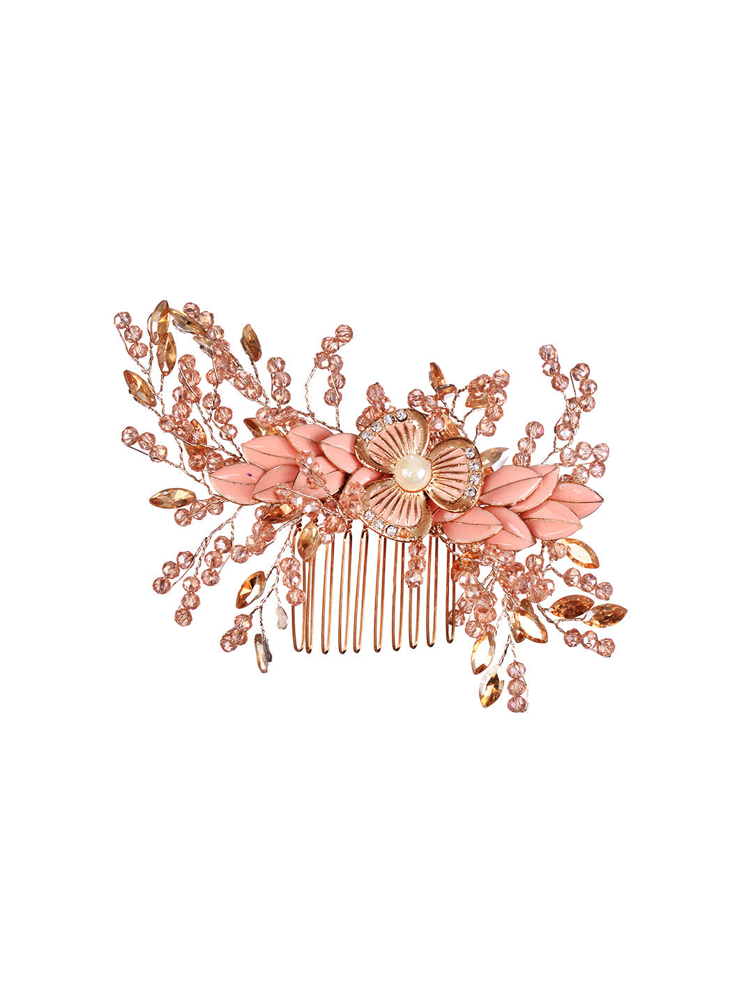 Pink Gold Toned Pearl Beaded & Embellished Bridal Comb Pin, zaveri pearls, sale price rs, sale price, sale gold plated, sale gold, sale, rubans, ring, regular price, priyassi jewellery, kusha