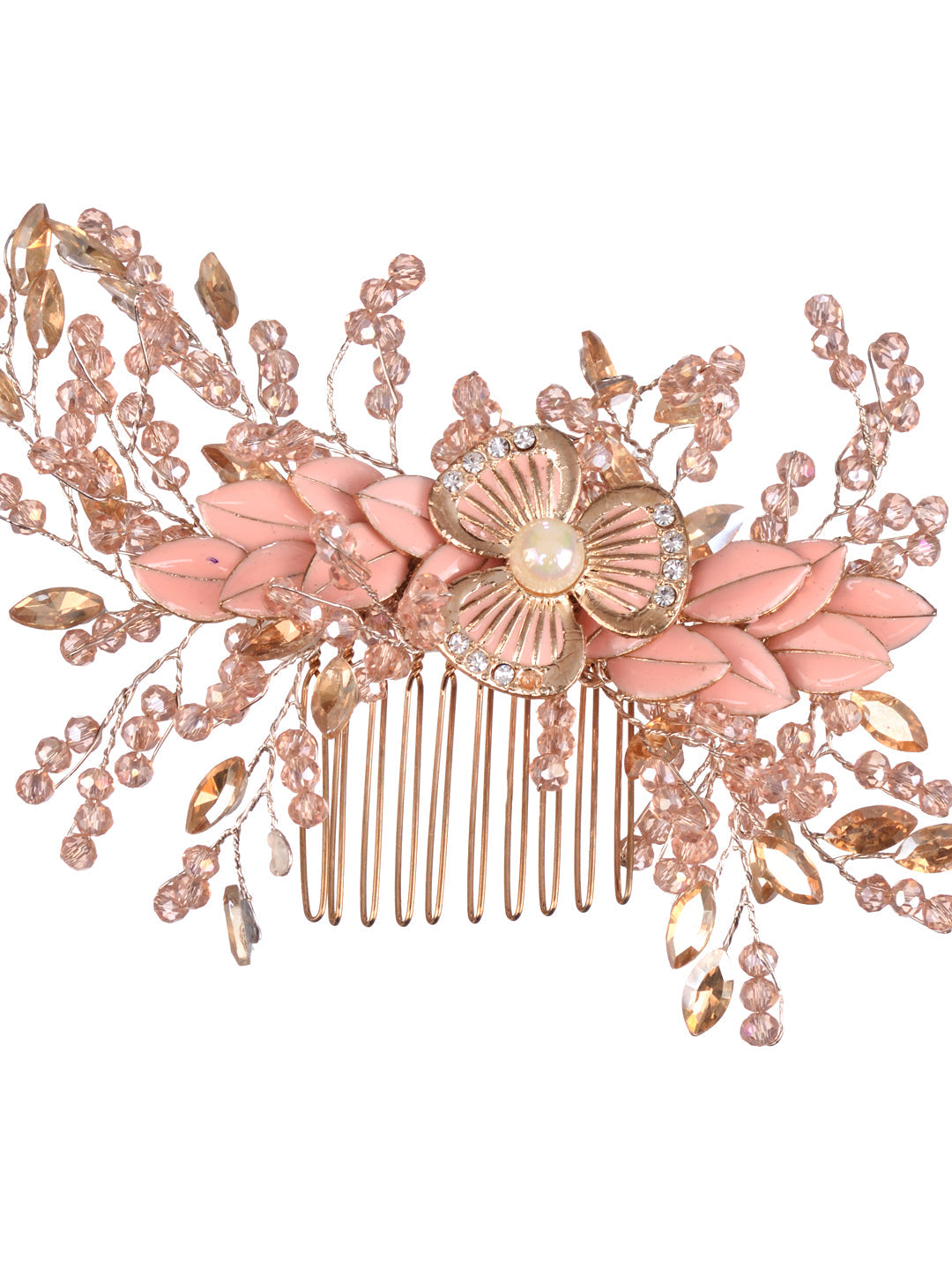 Pink Gold Toned Pearl Beaded & Embellished Bridal Comb Pin, zaveri pearls, sale price rs, sale price, sale gold plated, sale gold, sale, rubans, ring, regular price, priyassi jewellery, kusha