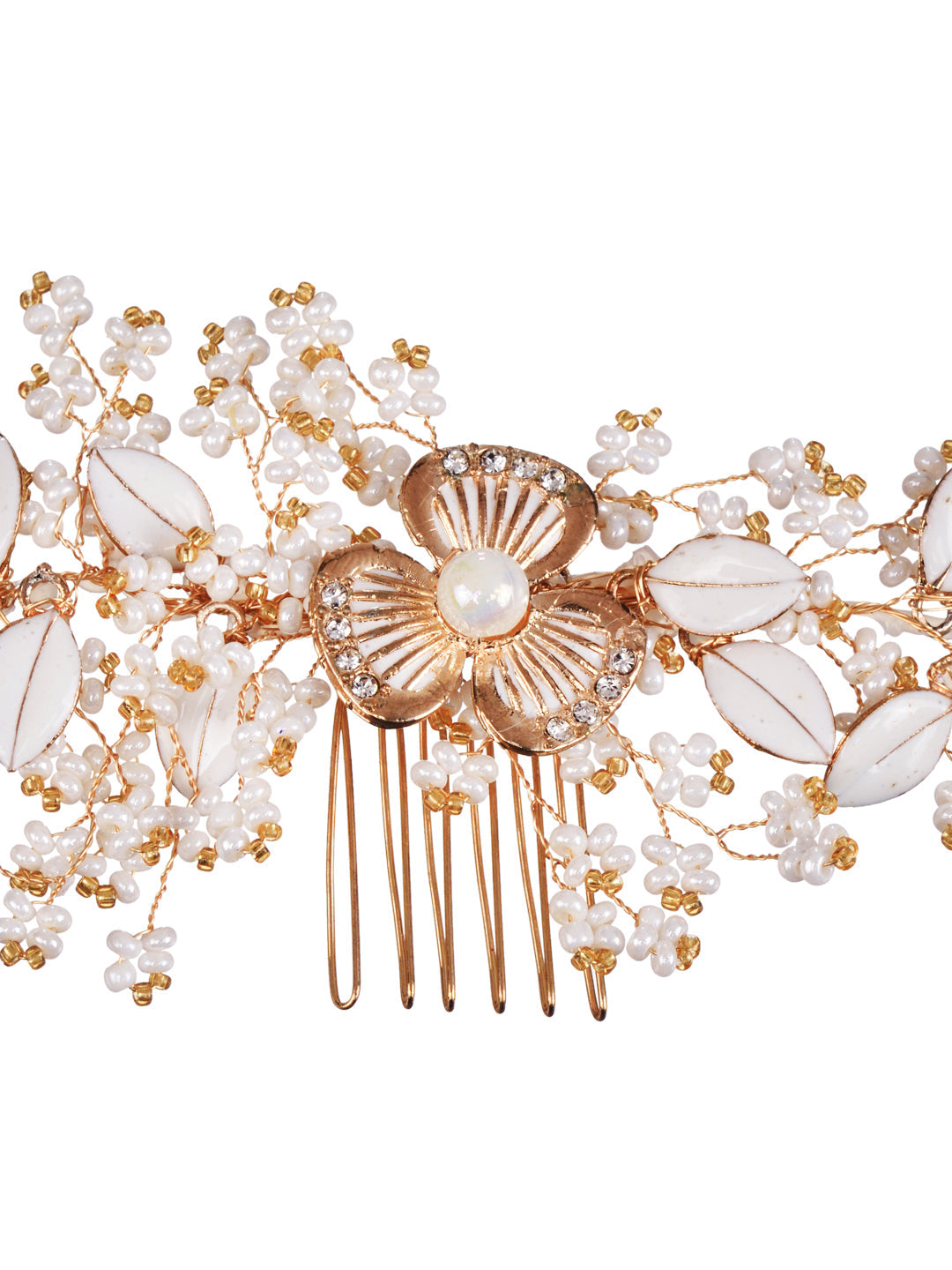 White & Gold Toned Enamelled Pearl Beaded Bridal Comb Pin, zaveri pearls, sale price rs, sale price, sale gold plated, sale gold, sale, rubans, ring, regular price, priyassi jewellery, kushal