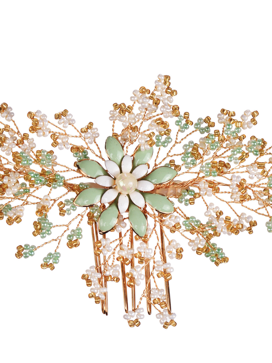 Gold Toned Green Pearl Beaded Bridal Hair pin, zaveri pearls, sale price rs, sale price, sale gold plated, sale gold, sale, rubans, ring, regular price, priyassi jewellery, kushal's - Saraf R