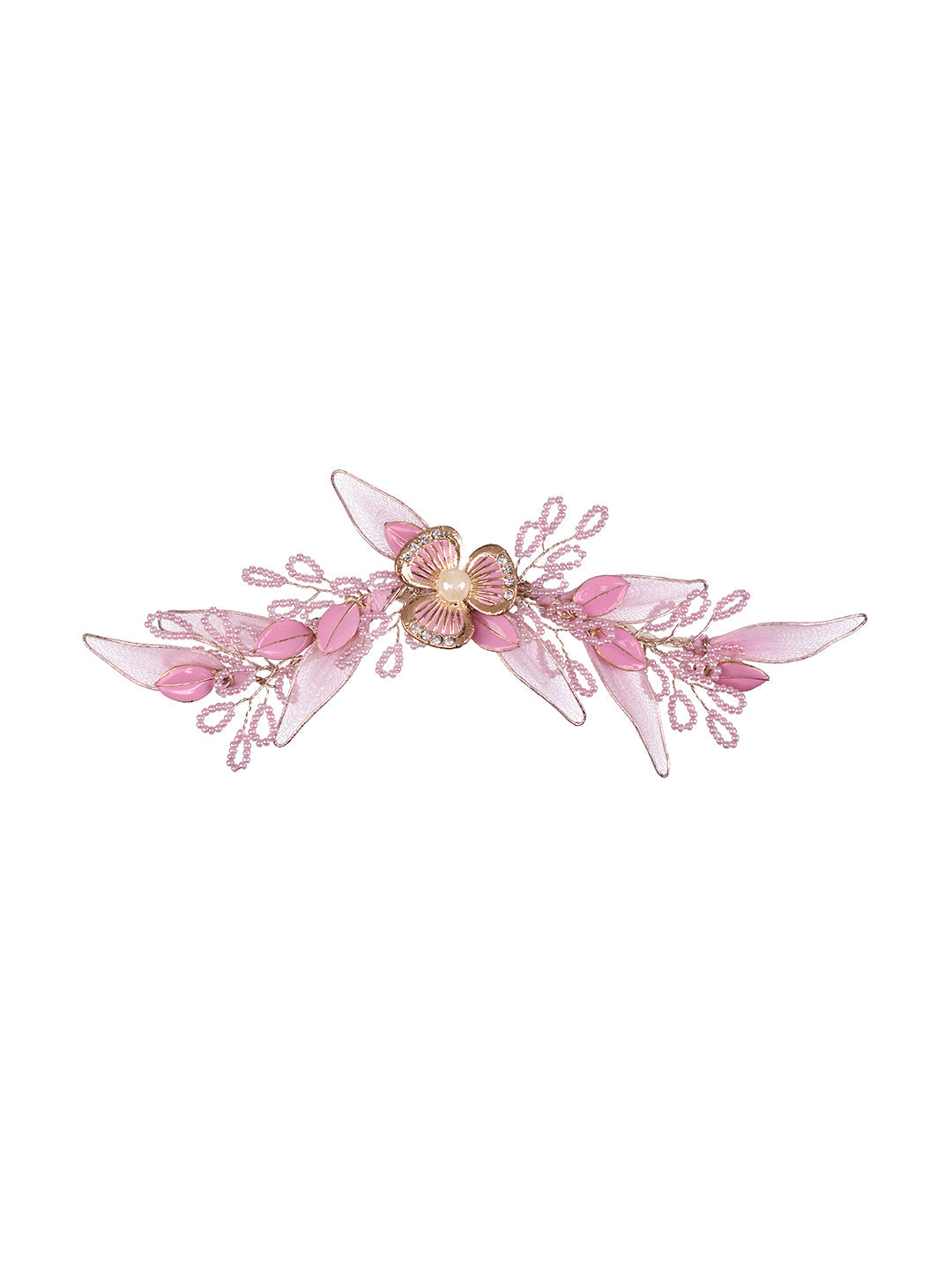 Pink Gold Plated Pearl Beaded Stocking Flowers Comb Pin, zaveri pearls, sale price rs, sale price, sale gold plated, sale gold, sale, rubans, ring, regular price, priyassi jewellery, kushal's