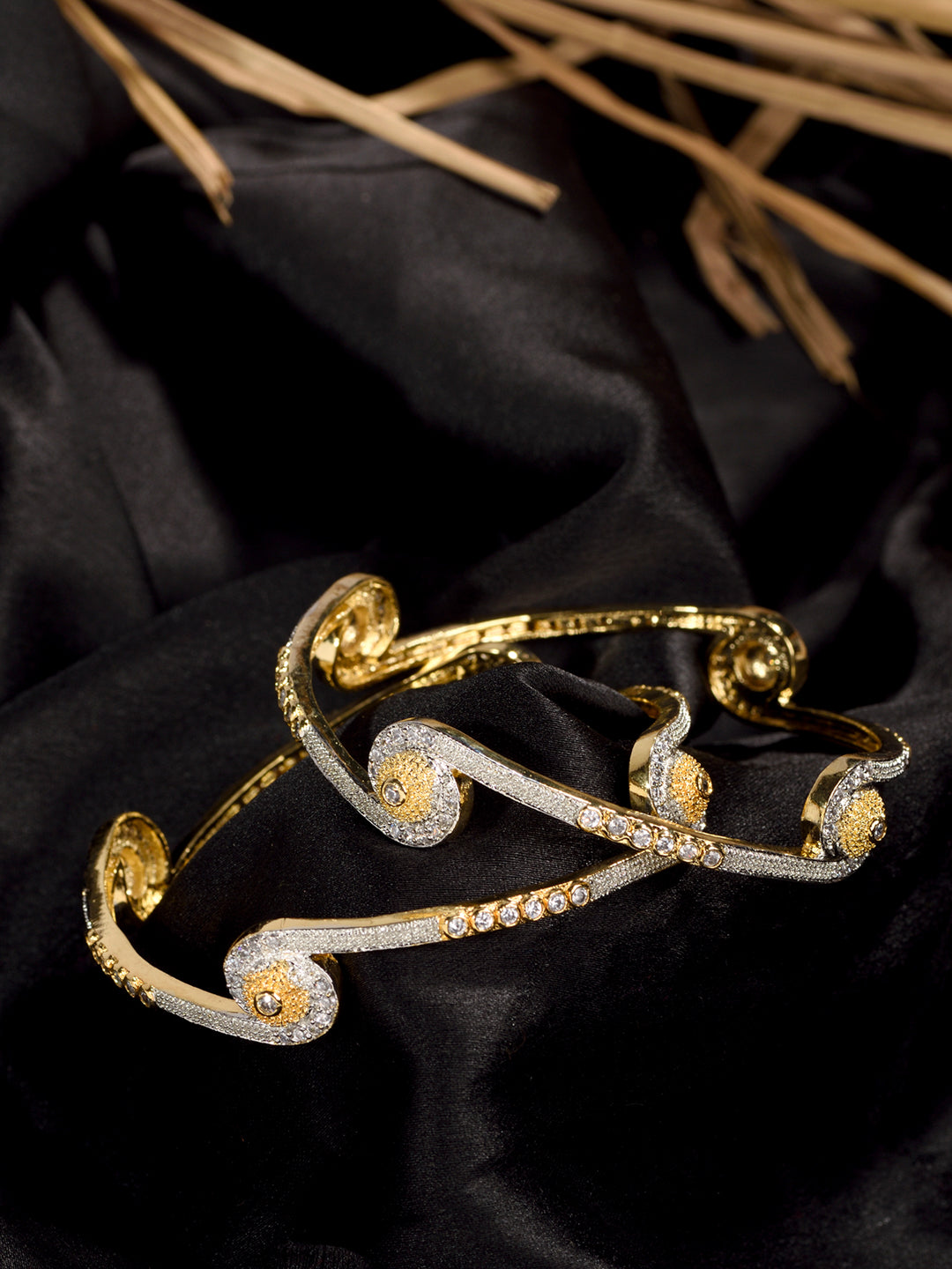 Set Of 2 White Gold Plated White AD studded Handcrafted Designer Bangles, zaveri pearls, sale price rs, sale price, sale gold plated, sale gold, sale, rubans, ring, regular price, priyassi je