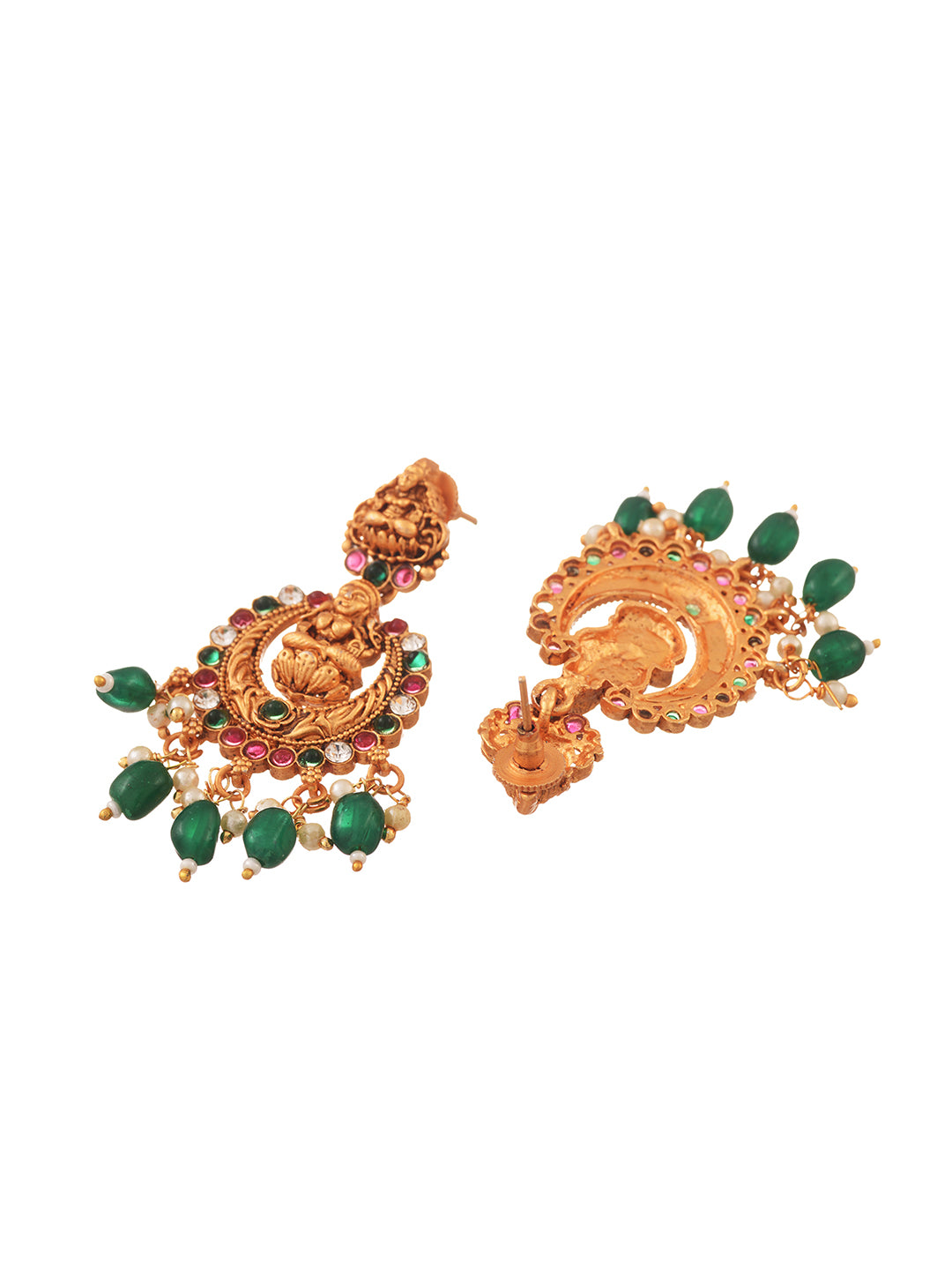 Gold Plated Intricate Temple Design Dangling Green Beads Choker Jewellery Set, zaveri pearls, sale price rs, sale price, sale gold plated, sale gold, sale, rubans, ring, regular price, priyas