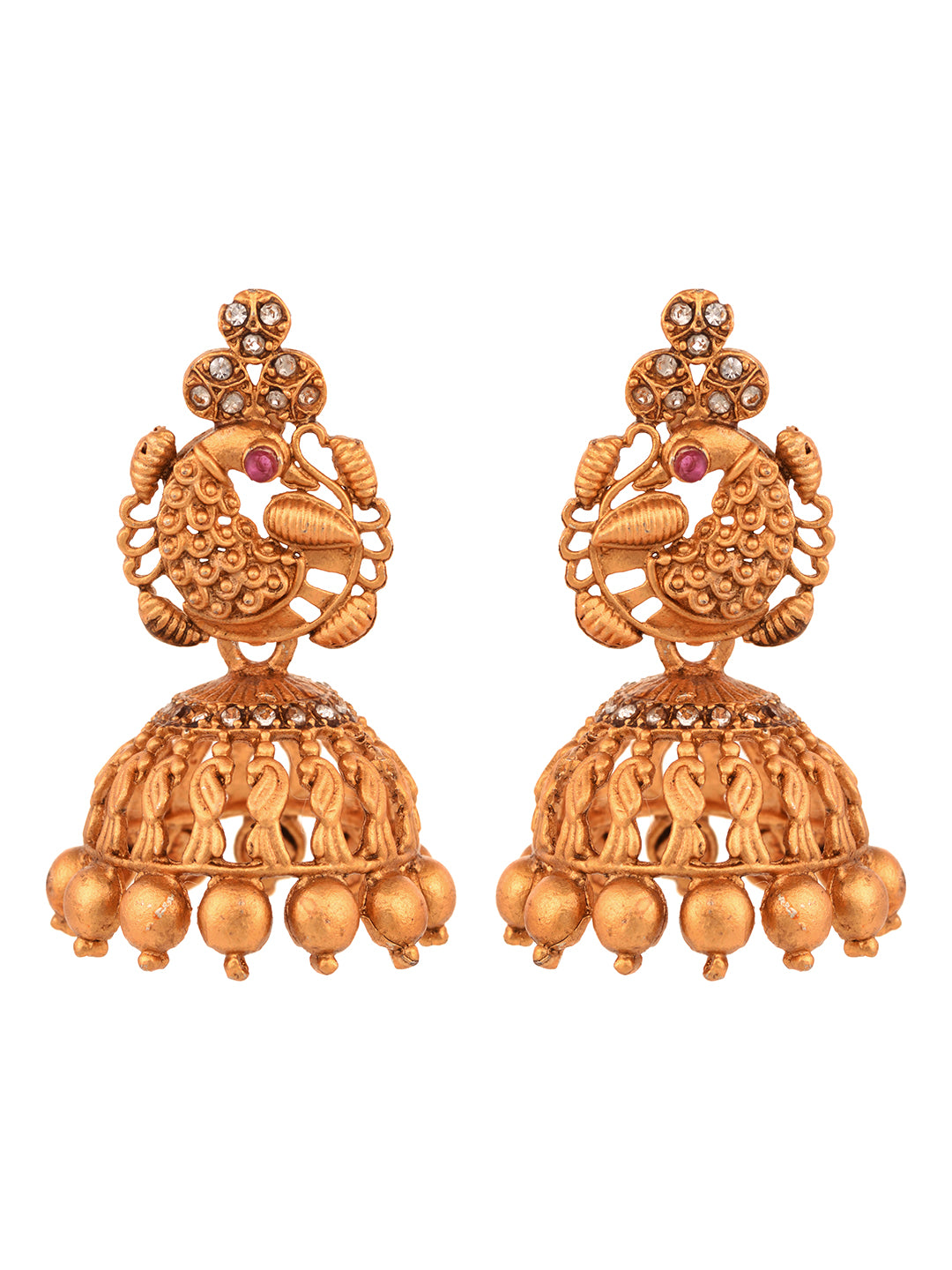Gold Plated stone studded Peacock Temple Jewellery Set Jhumki Earrings, zaveri pearls, sale price rs, sale price, sale gold plated, sale gold, sale, rubans, ring, regular price, priyassi jewe