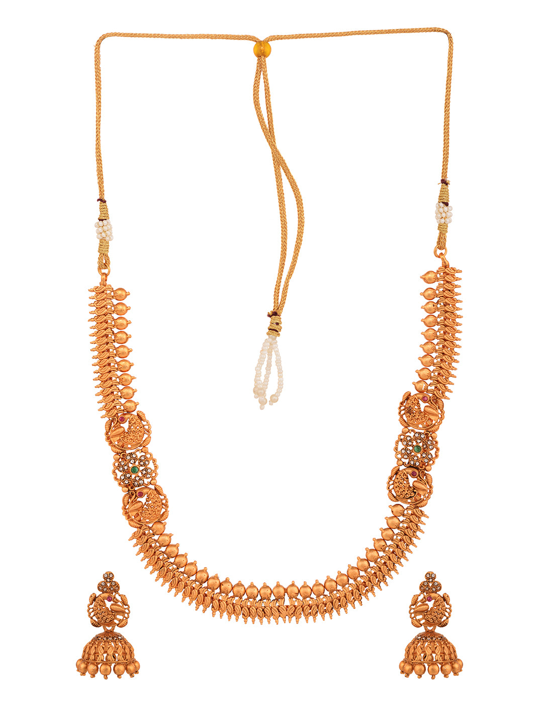 Gold Plated stone studded Peacock Temple Jewellery Set Jhumki Earrings, zaveri pearls, sale price rs, sale price, sale gold plated, sale gold, sale, rubans, ring, regular price, priyassi jewe