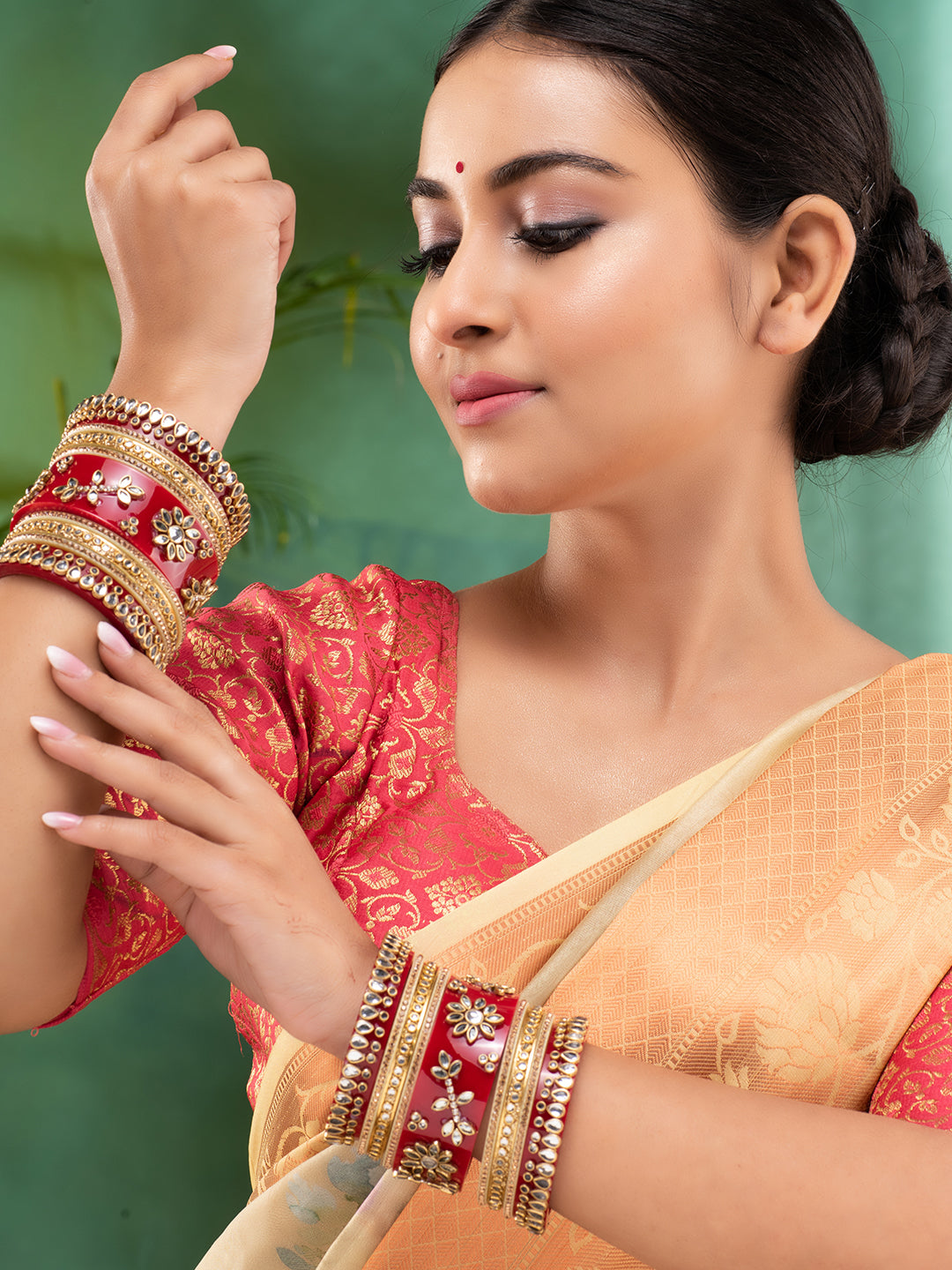 Set Of 2 GoldPlated Red & White KundanStudded Bangles, zaveri pearls, sale price rs, sale price, sale gold plated, sale gold, sale, rubans, ring, regular price, priyassi jewellery, kushal's -