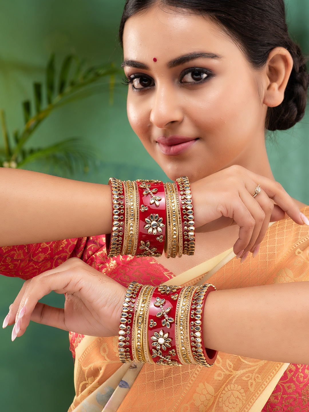 Set Of 2 GoldPlated Red & White KundanStudded Bangles, zaveri pearls, sale price rs, sale price, sale gold plated, sale gold, sale, rubans, ring, regular price, priyassi jewellery, kushal's -