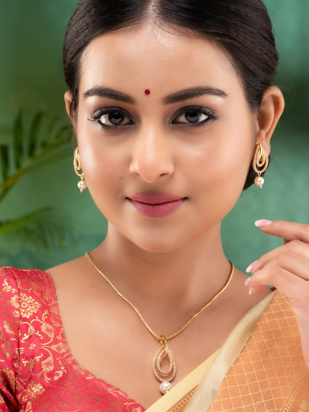 Gold Toned Pearl Studded Minimal Locket Jewellery Set, zaveri pearls, sale price rs, sale price, sale gold plated, sale gold, sale, rubans, ring, regular price, priyassi jewellery, kushal's -