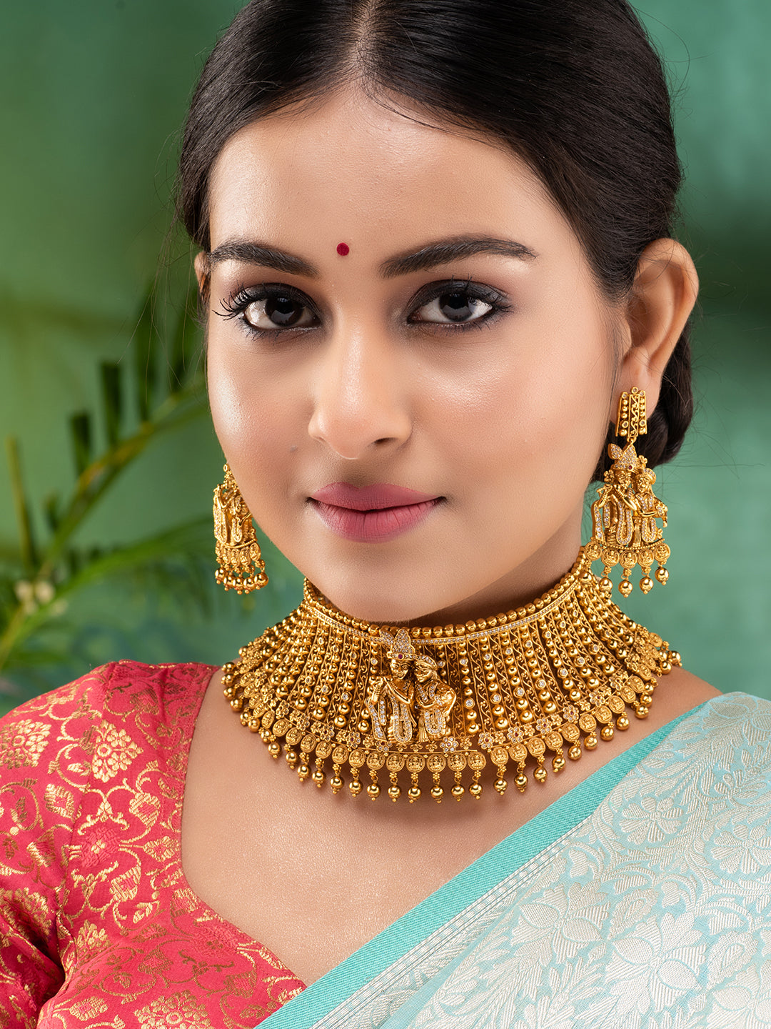 GoldPlated White AD Embellished Temple Radhe Krishna Choker Jewellery Set, zaveri pearls, sale price rs, sale price, sale gold plated, sale gold, sale, rubans, ring, regular price, priyassi j