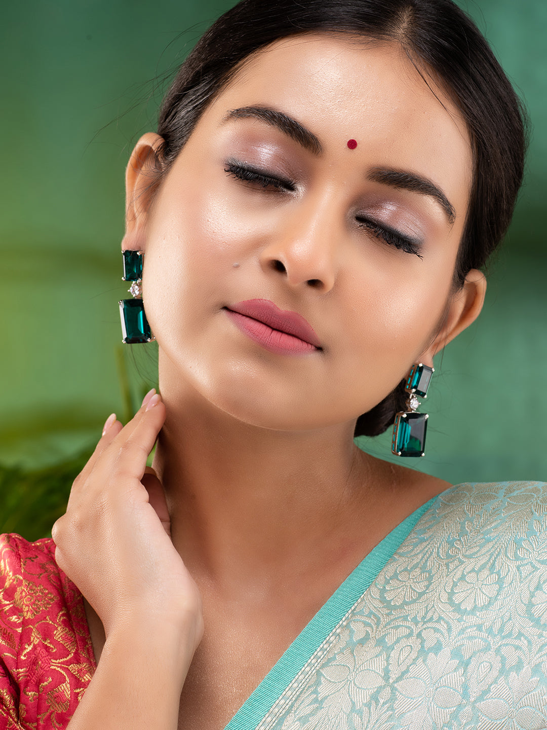 SilverPlated Green Square Drop Earrings, zaveri pearls, sale price rs, sale price, sale gold plated, sale gold, sale, rubans, ring, regular price, priyassi jewellery, kushal's - Saraf RS Jewe
