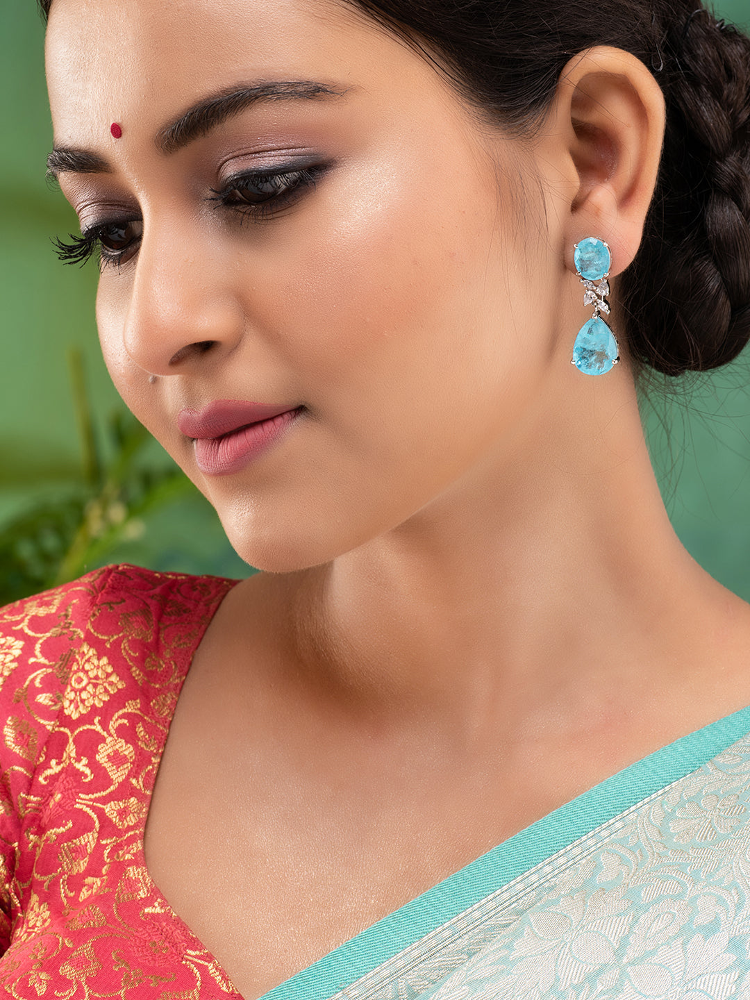 Saraf RS Women Jewellery Turquoise Blue Teardrop Shaped Drop Earrings, zaveri pearls, sale price rs, sale price, sale gold plated, sale gold, sale, rubans, ring, regular price, priyassi jewel