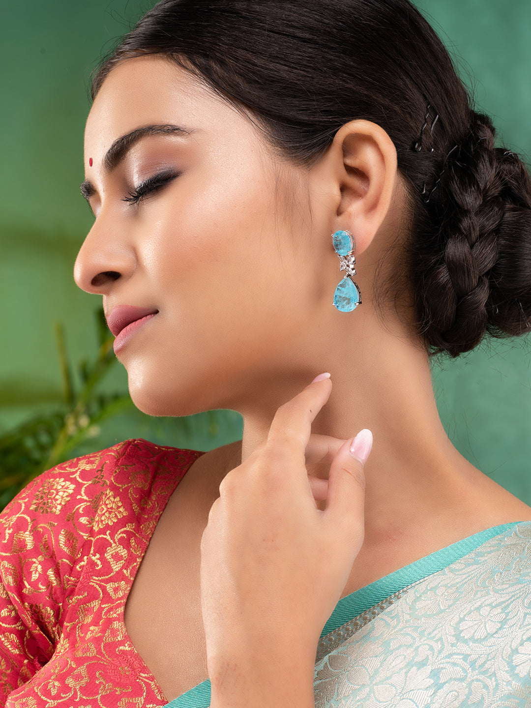 Saraf RS Women Jewellery Turquoise Blue Teardrop Shaped Drop Earrings, zaveri pearls, sale price rs, sale price, sale gold plated, sale gold, sale, rubans, ring, regular price, priyassi jewel