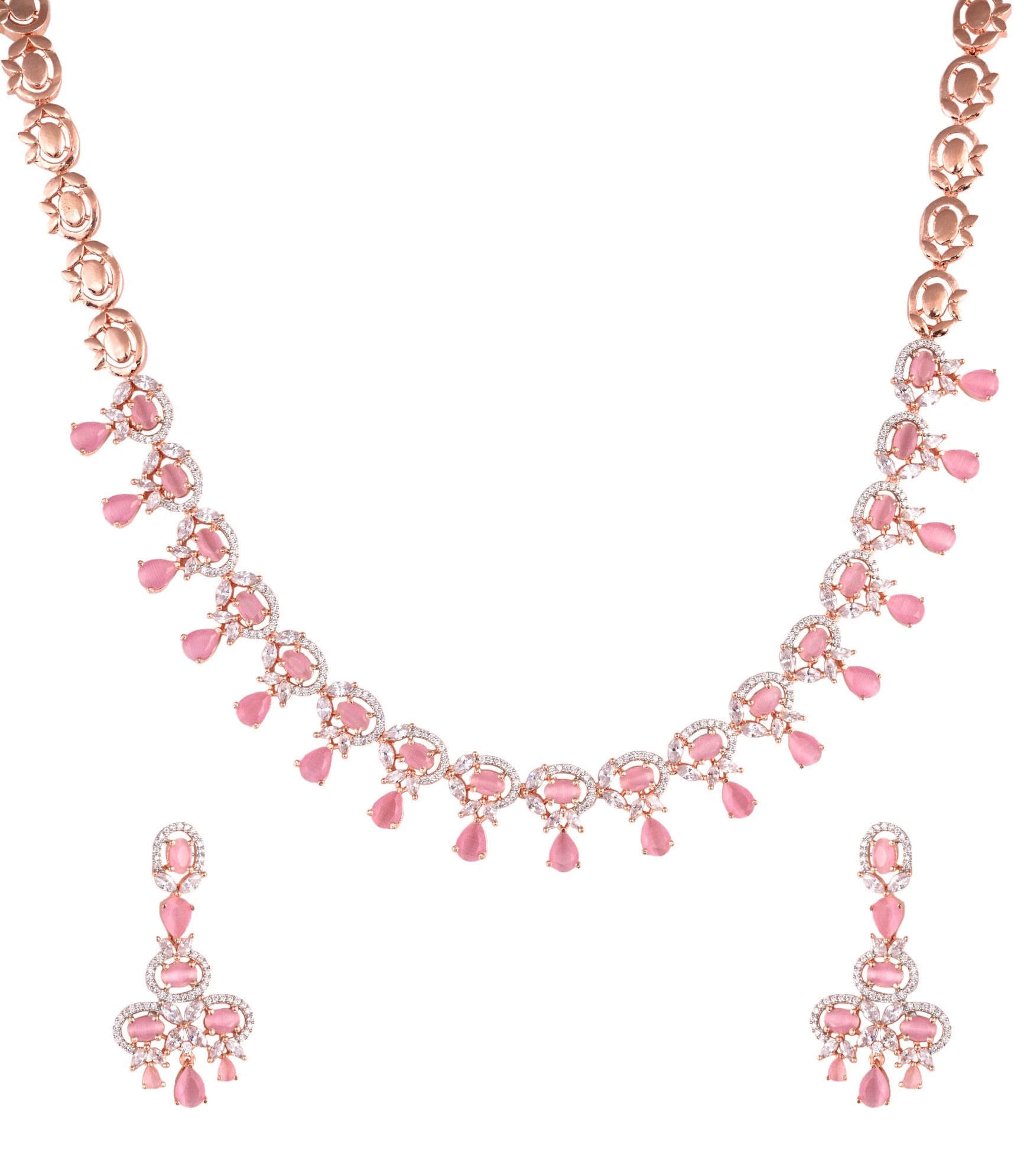 Contemporary Pink Diamond studded Necklace Earrings for women & Girls, zaveri pearls, sale price rs, sale price, sale gold plated, sale gold, sale, rubans, ring, regular price, priyassi jewel