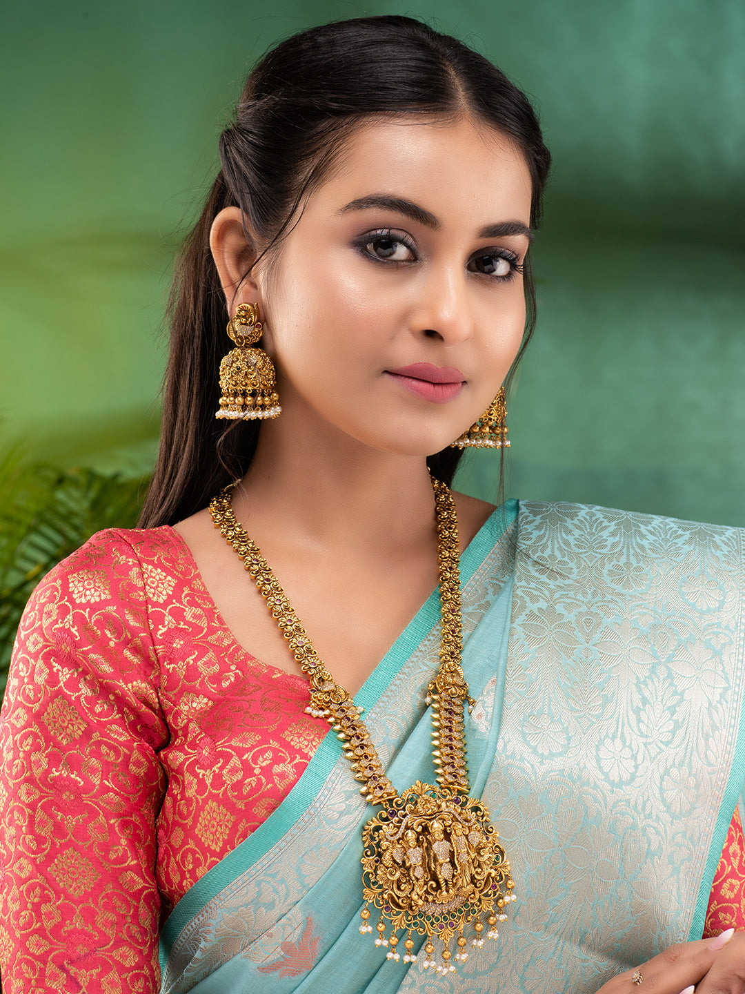 GoldPlated AD Embellished Temple Ram Darbaar Jewellery Set, zaveri pearls, sale price rs, sale price, sale gold plated, sale gold, sale, rubans, ring, regular price, priyassi jewellery, kusha