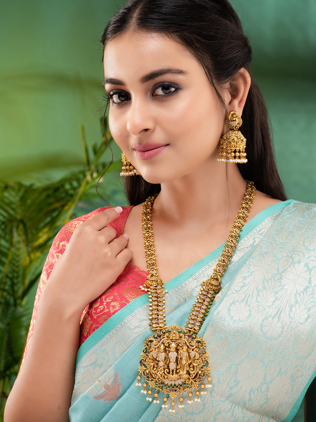 GoldPlated AD Embellished Temple Ram Darbaar Jewellery Set, zaveri pearls, sale price rs, sale price, sale gold plated, sale gold, sale, rubans, ring, regular price, priyassi jewellery, kusha