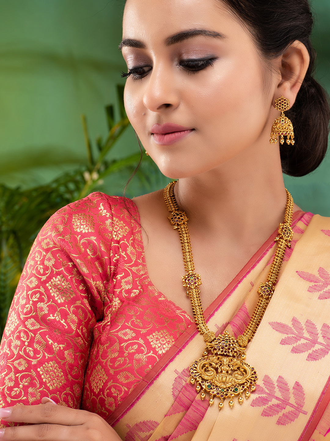 Saraf RS Gold Plated ADStudded Temple Lakshmi Long Haram Jewellery set, zaveri pearls, sale price rs, sale price, sale gold plated, sale gold, sale, rubans, ring, regular price, priyassi jewe