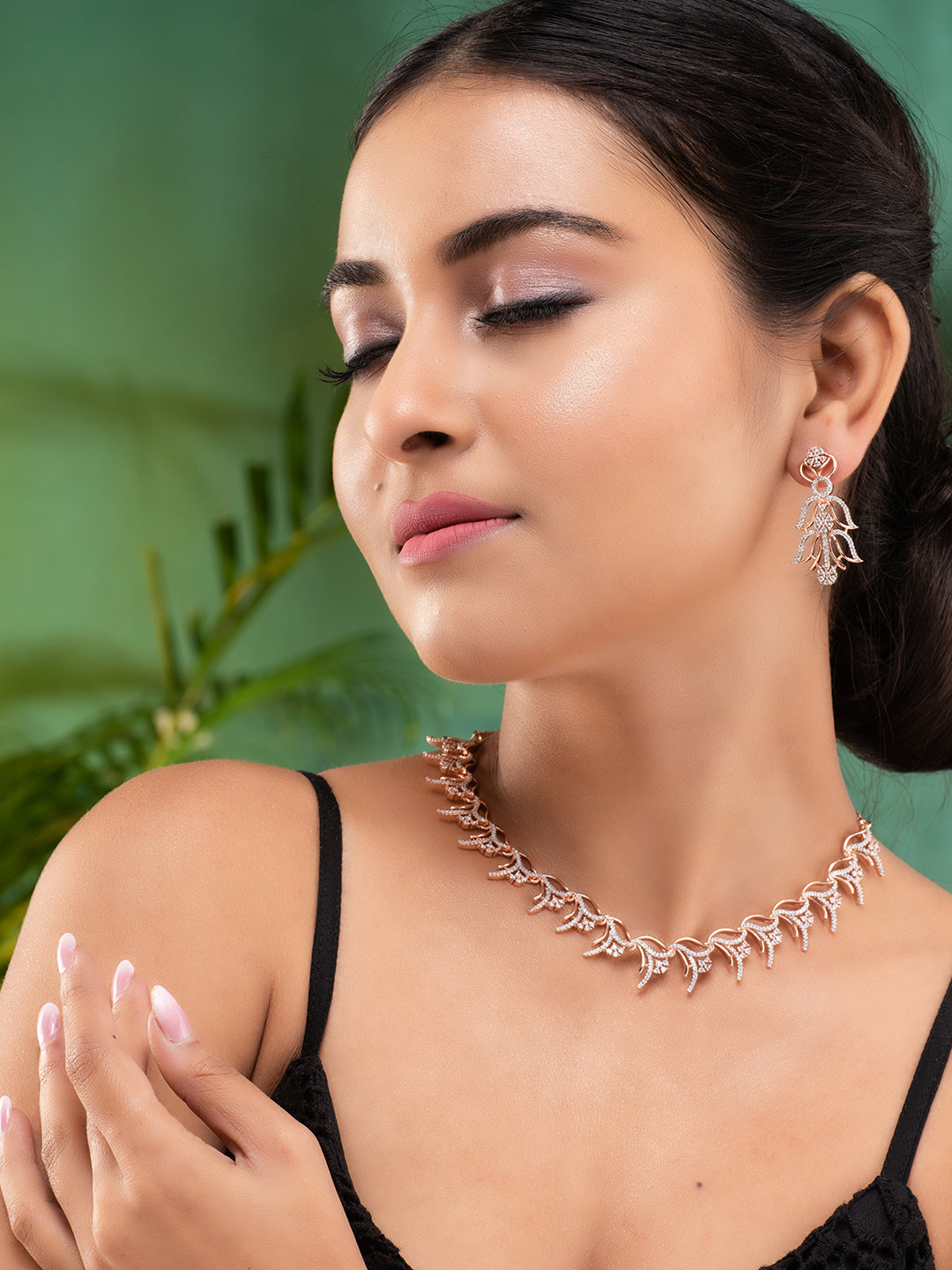 Rose GoldPlated White AD Studded Jewellery Set, zaveri pearls, sale price rs, sale price, sale gold plated, sale gold, sale, rubans, ring, regular price, priyassi jewellery, kushal's - Saraf 