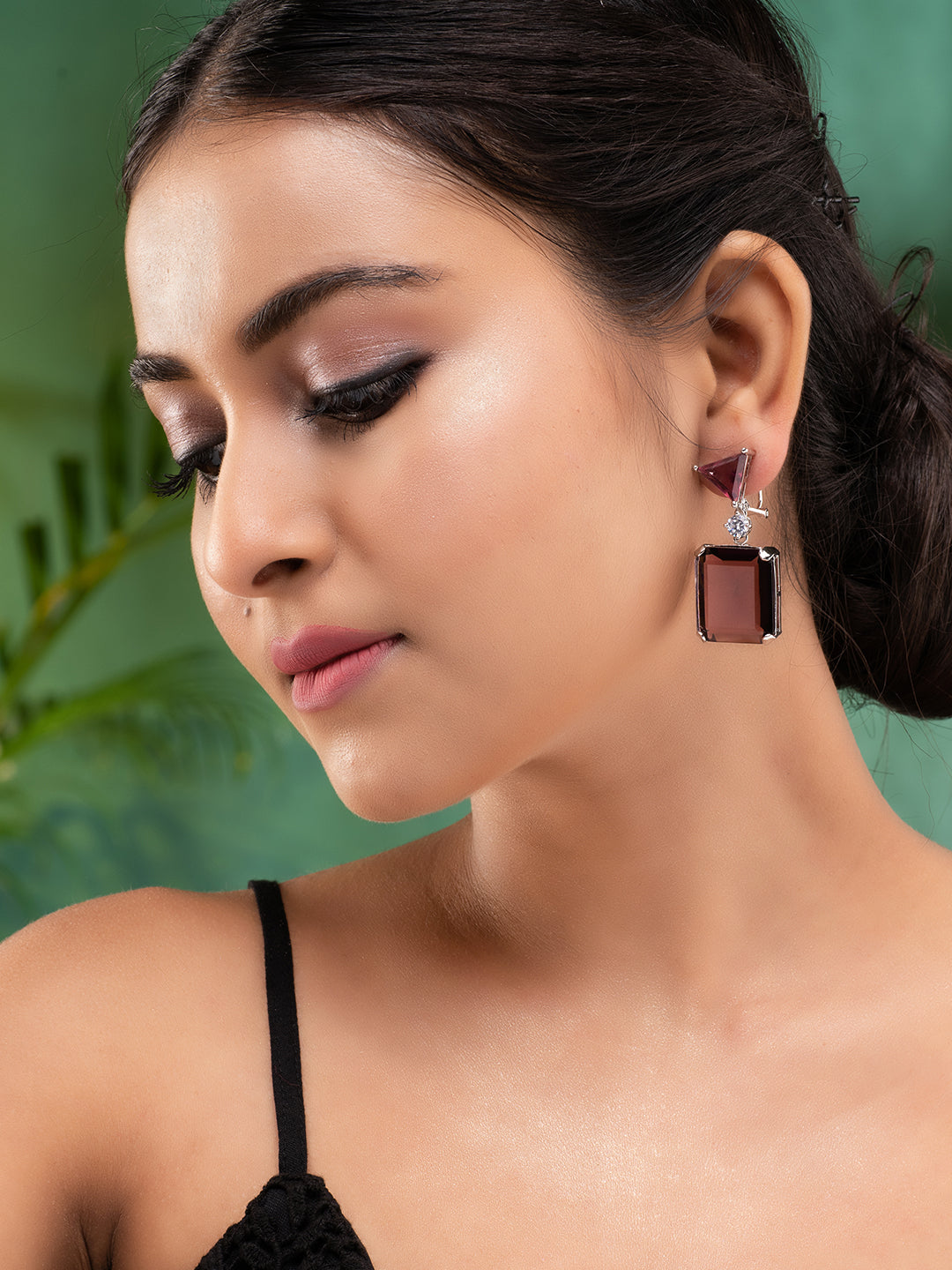 SilverPlated Maroon Faux Glass Studded Geometric Drop Earrings, zaveri pearls, sale price rs, sale price, sale gold plated, sale gold, sale, rubans, ring, regular price, priyassi jewellery, k