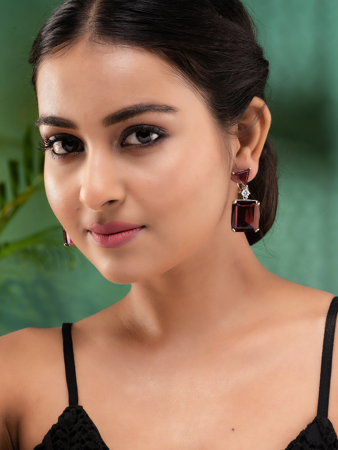 SilverPlated Maroon Faux Glass Studded Geometric Drop Earrings, zaveri pearls, sale price rs, sale price, sale gold plated, sale gold, sale, rubans, ring, regular price, priyassi jewellery, k