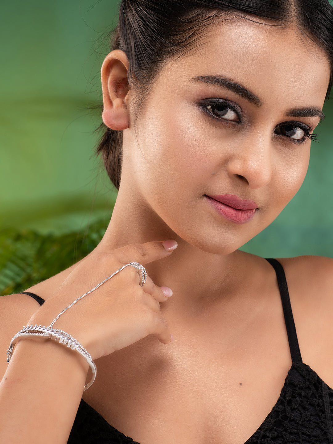 Women White & SilverToned Brass AD Handcrafted RhodiumPlated BangleStyle Bracelet, zaveri pearls, sale price rs, sale price, sale gold plated, sale gold, sale, rubans, ring, regular price, pr