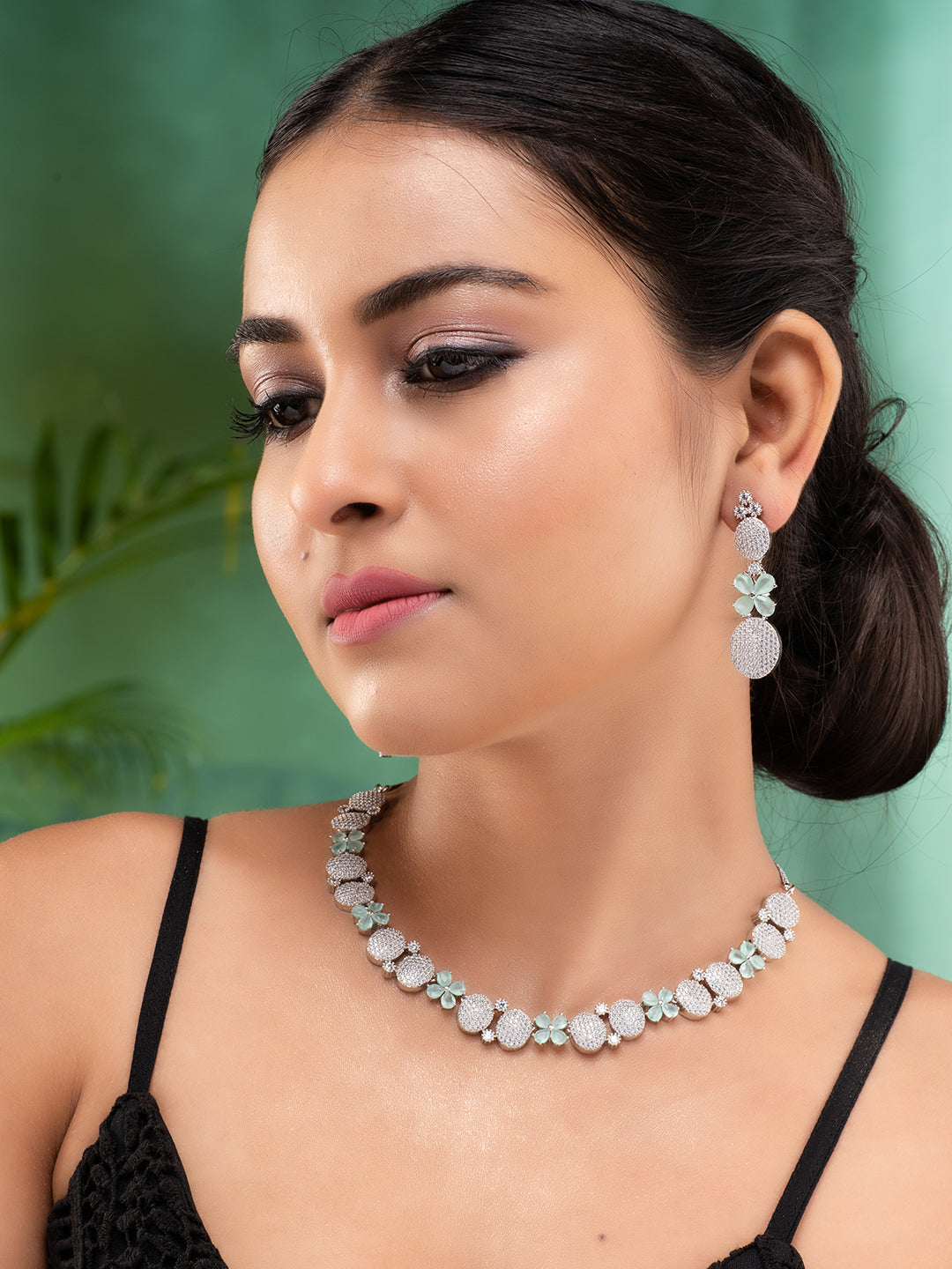 GoldPlated Lime green AD Studded Statement Jewellery Set, zaveri pearls, sale price rs, sale price, sale gold plated, sale gold, sale, rubans, ring, regular price, priyassi jewellery, kushal'