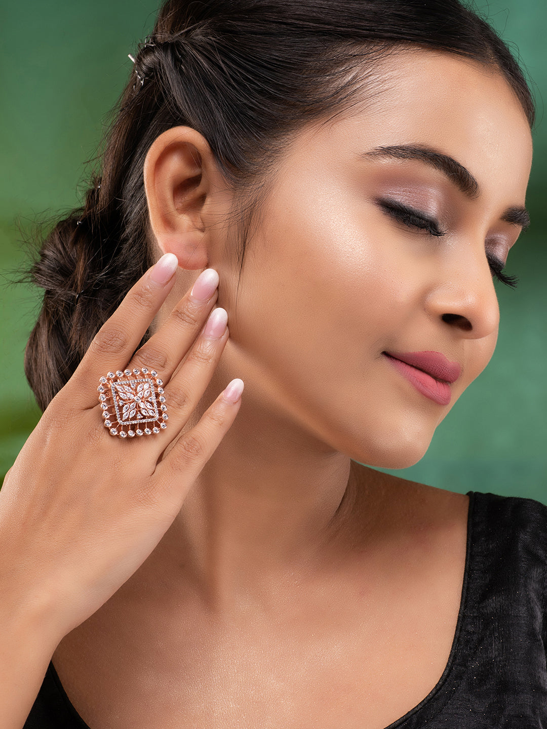 Rose GoldPlated White ADStudded Adjustable Finger Ring, zaveri pearls, sale price rs, sale price, sale gold plated, sale gold, sale, rubans, ring, regular price, priyassi jewellery, kushal's 