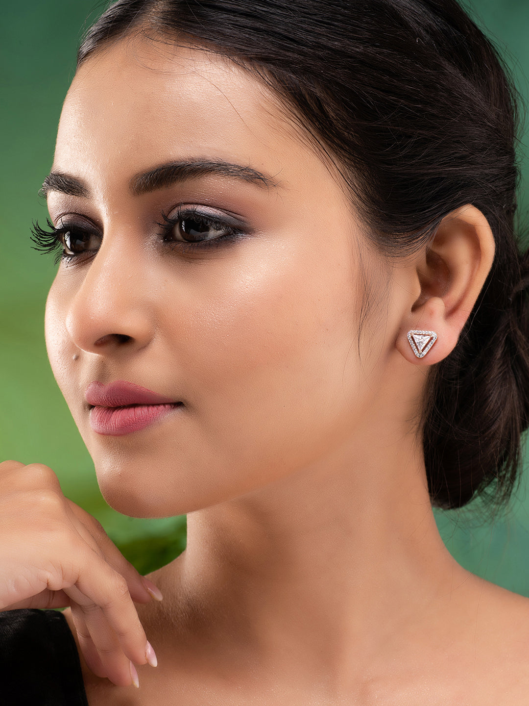 Rose Gold Plated White AD Studded Triangular Studs Earrings, zaveri pearls, sale price rs, sale price, sale gold plated, sale gold, sale, rubans, ring, regular price, priyassi jewellery, kush
