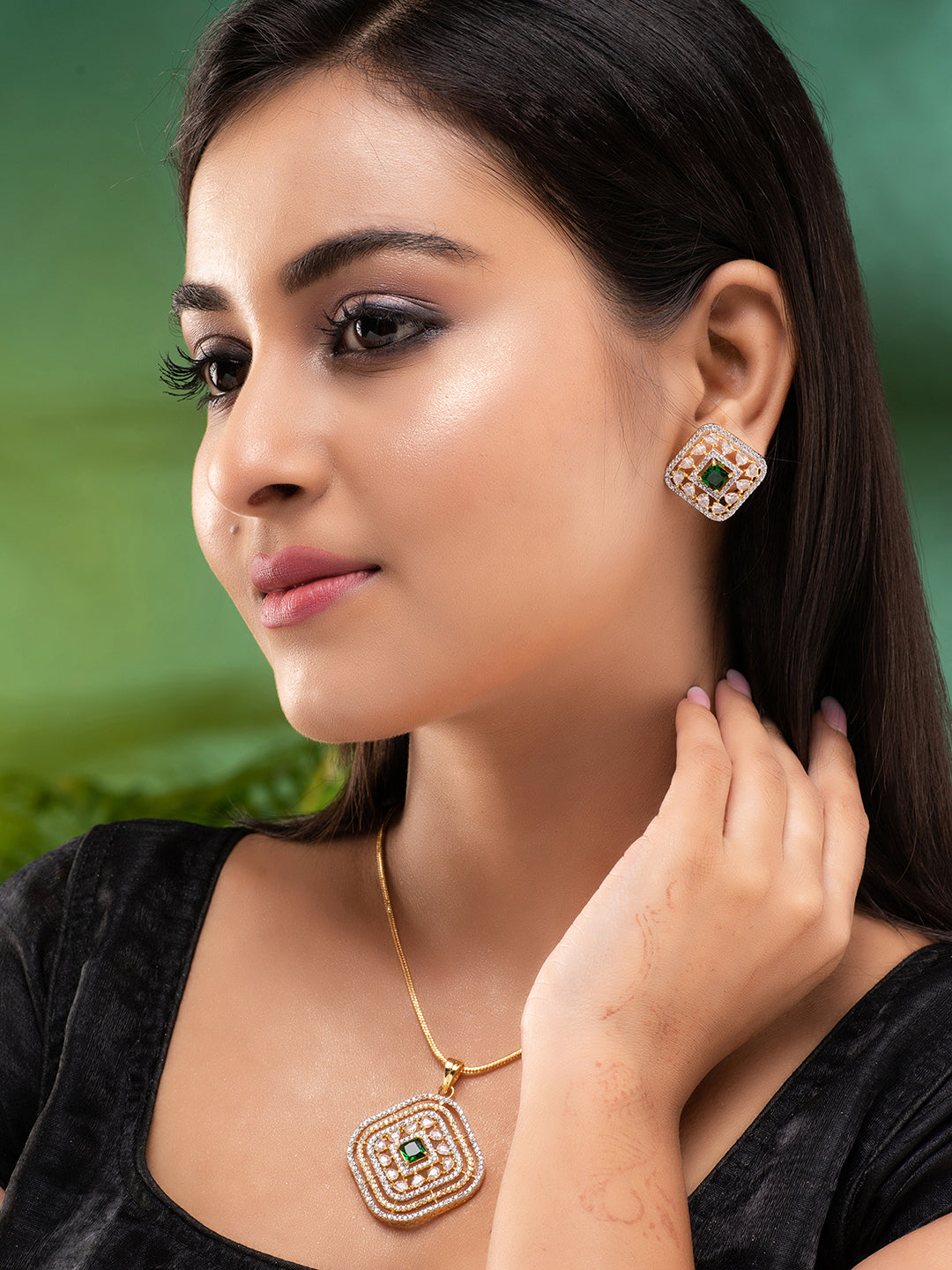 Women Green Jewellery Set, zaveri pearls, sale price rs, sale price, sale gold plated, sale gold, sale, rubans, ring, regular price, priyassi jewellery, kushal's - Saraf RS Jewellery