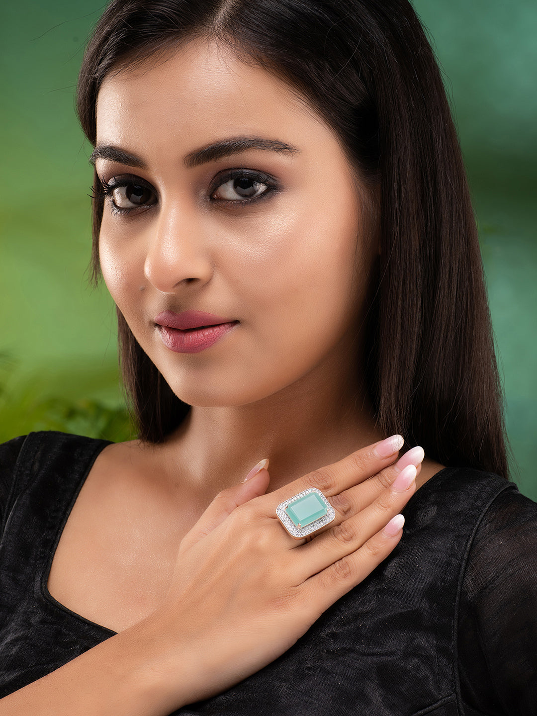 RoseGold Plated Turquoise Blue StoneStudded Adjustable Finger Ring, zaveri pearls, sale price rs, sale price, sale gold plated, sale gold, sale, rubans, ring, regular price, priyassi jeweller