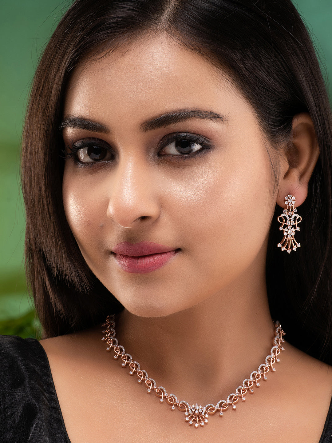 Rose GoldPlated White AD Studded Jewellery Set, zaveri pearls, sale price rs, sale price, sale gold plated, sale gold, sale, rubans, ring, regular price, priyassi jewellery, kushal's - Saraf 