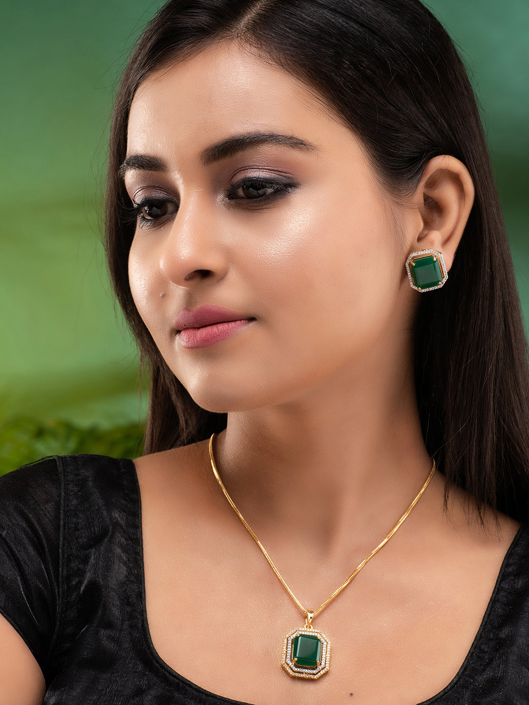 GoldPlated White & Green AD Studded Jewellery Set, zaveri pearls, sale price rs, sale price, sale gold plated, sale gold, sale, rubans, ring, regular price, priyassi jewellery, kushal's - Sar