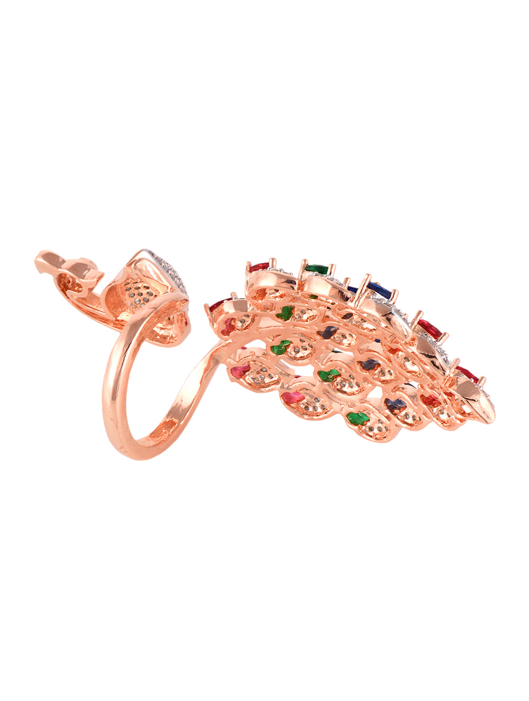 Rose Gold Plated Multi AD studded Peacock Handcrafted Finger Ring, zaveri pearls, sale price rs, sale price, sale gold plated, sale gold, sale, rubans, ring, regular price, priyassi jewellery