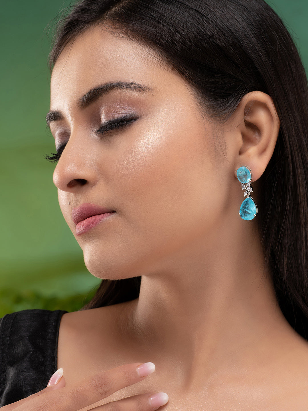 Saraf RS Women Jewellery Turquoise Blue Teardrop Shaped Drop Earrings, zaveri pearls, sale price rs, sale price, sale gold plated, sale gold, sale, rubans, ring, regular price, priyassi jewel