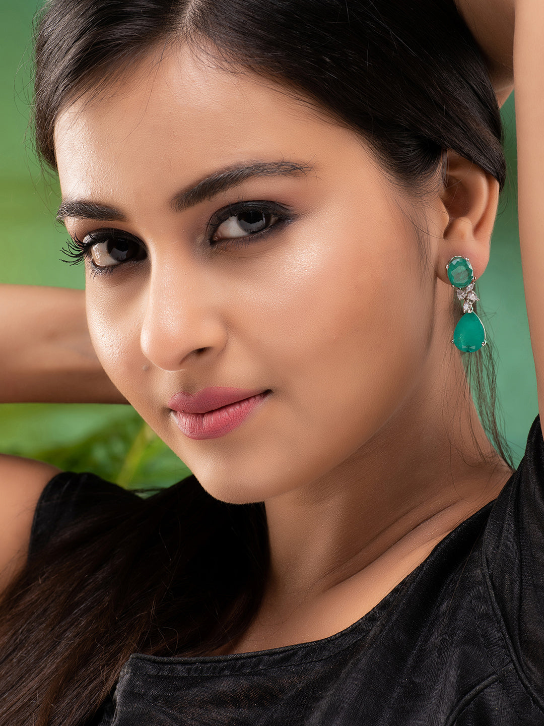 SilverPlated & Green AD Studded Drop Earrings, zaveri pearls, sale price rs, sale price, sale gold plated, sale gold, sale, rubans, ring, regular price, priyassi jewellery, kushal's - Saraf R