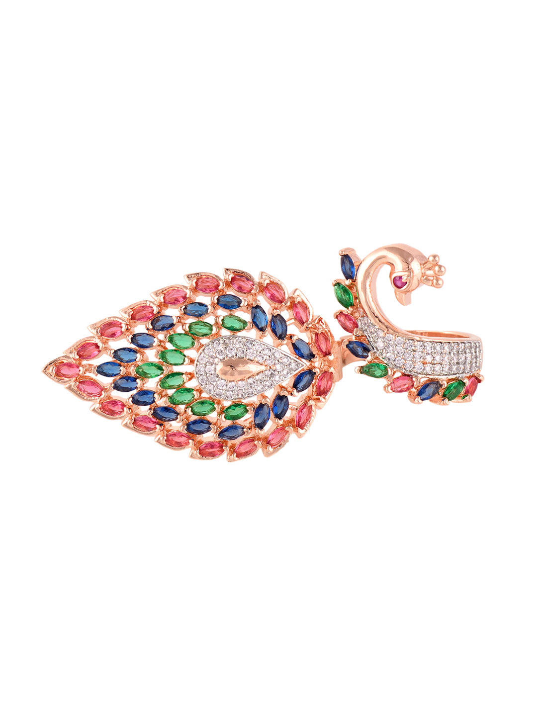 Rose Gold Plated Multi AD studded Peacock Designer Finger Ring, zaveri pearls, sale price rs, sale price, sale gold plated, sale gold, sale, rubans, ring, regular price, priyassi jewellery, k