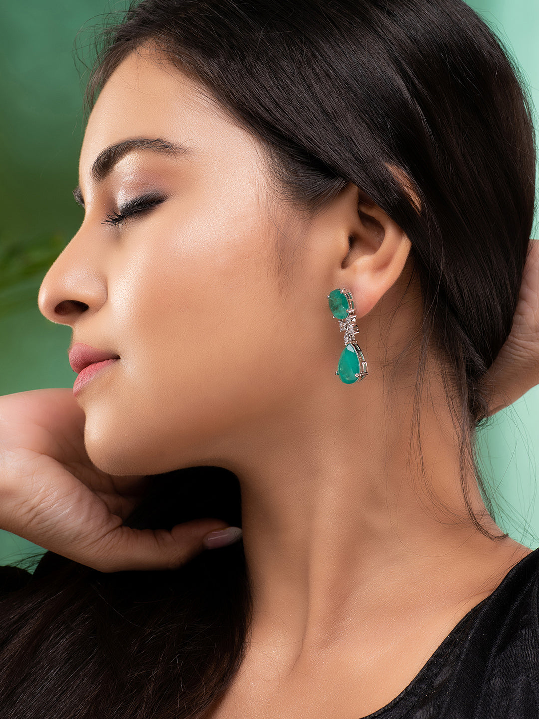 SilverPlated & Green AD Studded Drop Earrings, zaveri pearls, sale price rs, sale price, sale gold plated, sale gold, sale, rubans, ring, regular price, priyassi jewellery, kushal's - Saraf R