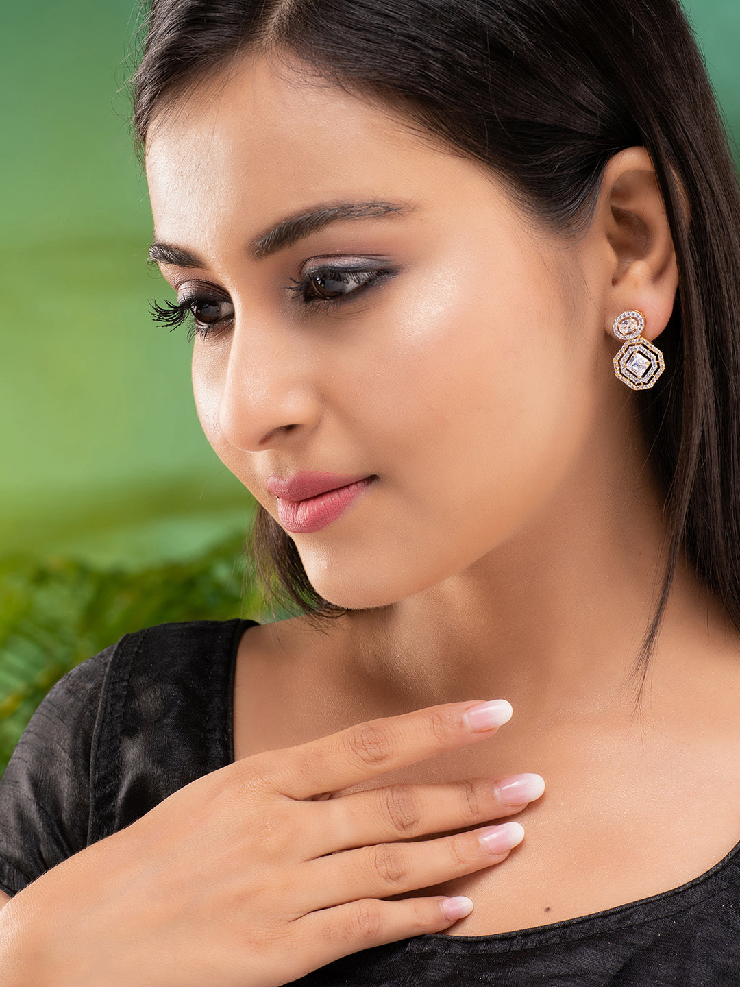 GoldPlated & White AD Studded Contemporary Drop Earrings, zaveri pearls, sale price rs, sale price, sale gold plated, sale gold, sale, rubans, ring, regular price, priyassi jewellery, kushal'