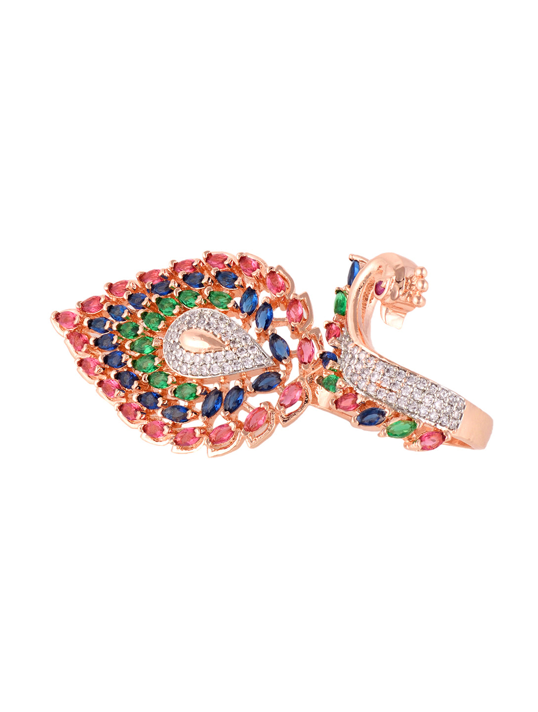 Rose Gold Plated Multi AD studded Peacock Designer Finger Ring, zaveri pearls, sale price rs, sale price, sale gold plated, sale gold, sale, rubans, ring, regular price, priyassi jewellery, k