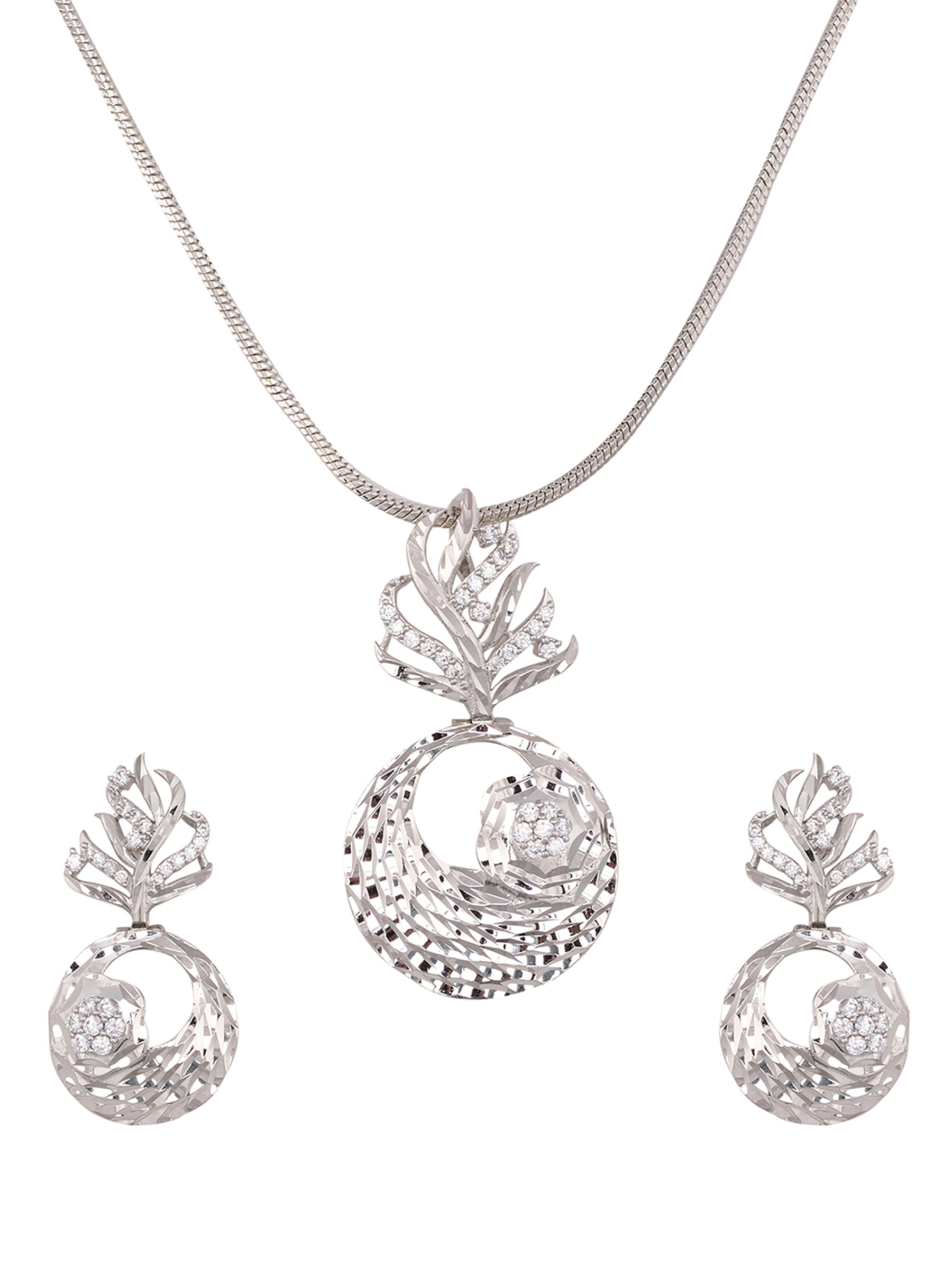 White Rhodium plated AD studded Round Pendant Earrings set chain, zaveri pearls, sale price rs, sale price, sale gold plated, sale gold, sale, rubans, ring, regular price, priyassi jewellery,