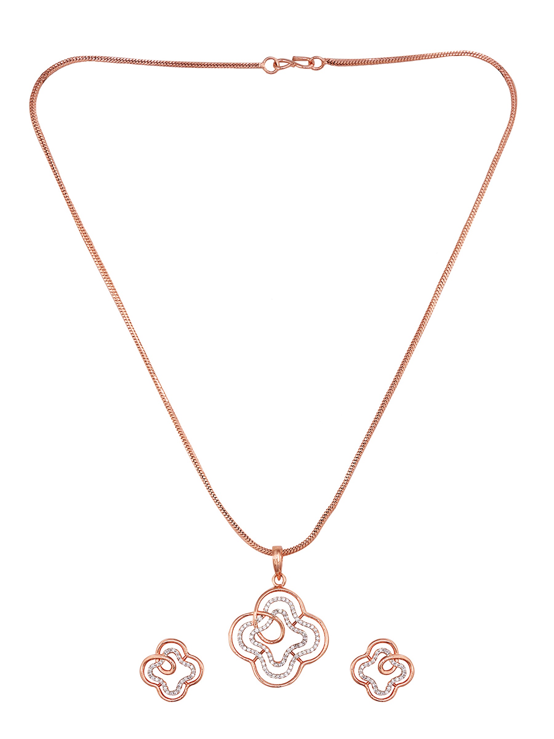 Rose Gold plated AD studded Floral design Pendant Earrings set chain, zaveri pearls, sale price rs, sale price, sale gold plated, sale gold, sale, rubans, ring, regular price, priyassi jewell