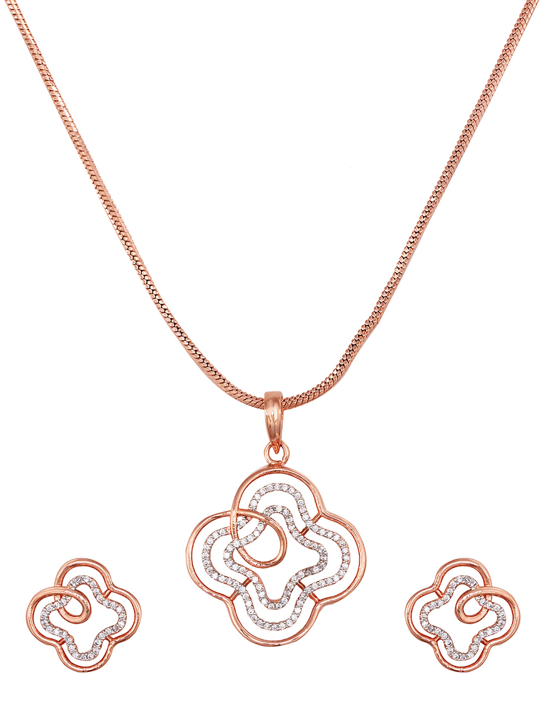 Rose Gold plated AD studded Floral design Pendant Earrings set chain, zaveri pearls, sale price rs, sale price, sale gold plated, sale gold, sale, rubans, ring, regular price, priyassi jewell