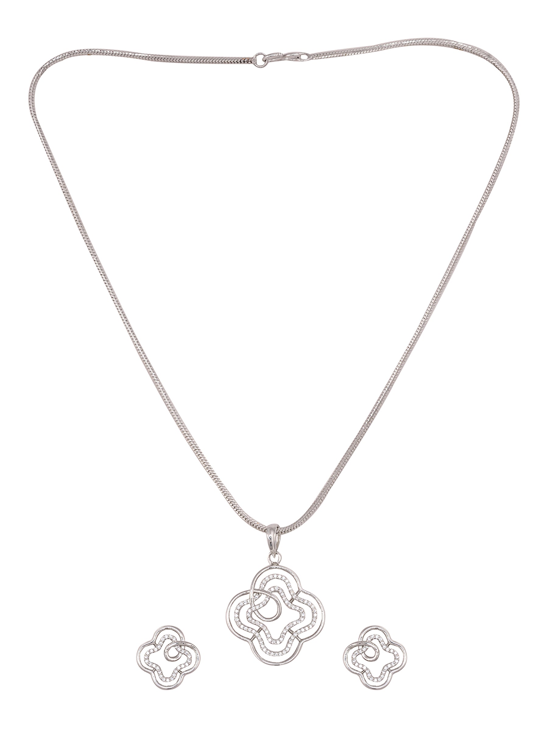 White Rhodium AD studded Floral design Pendant Earrings set chain, zaveri pearls, sale price rs, sale price, sale gold plated, sale gold, sale, rubans, ring, regular price, priyassi jewellery