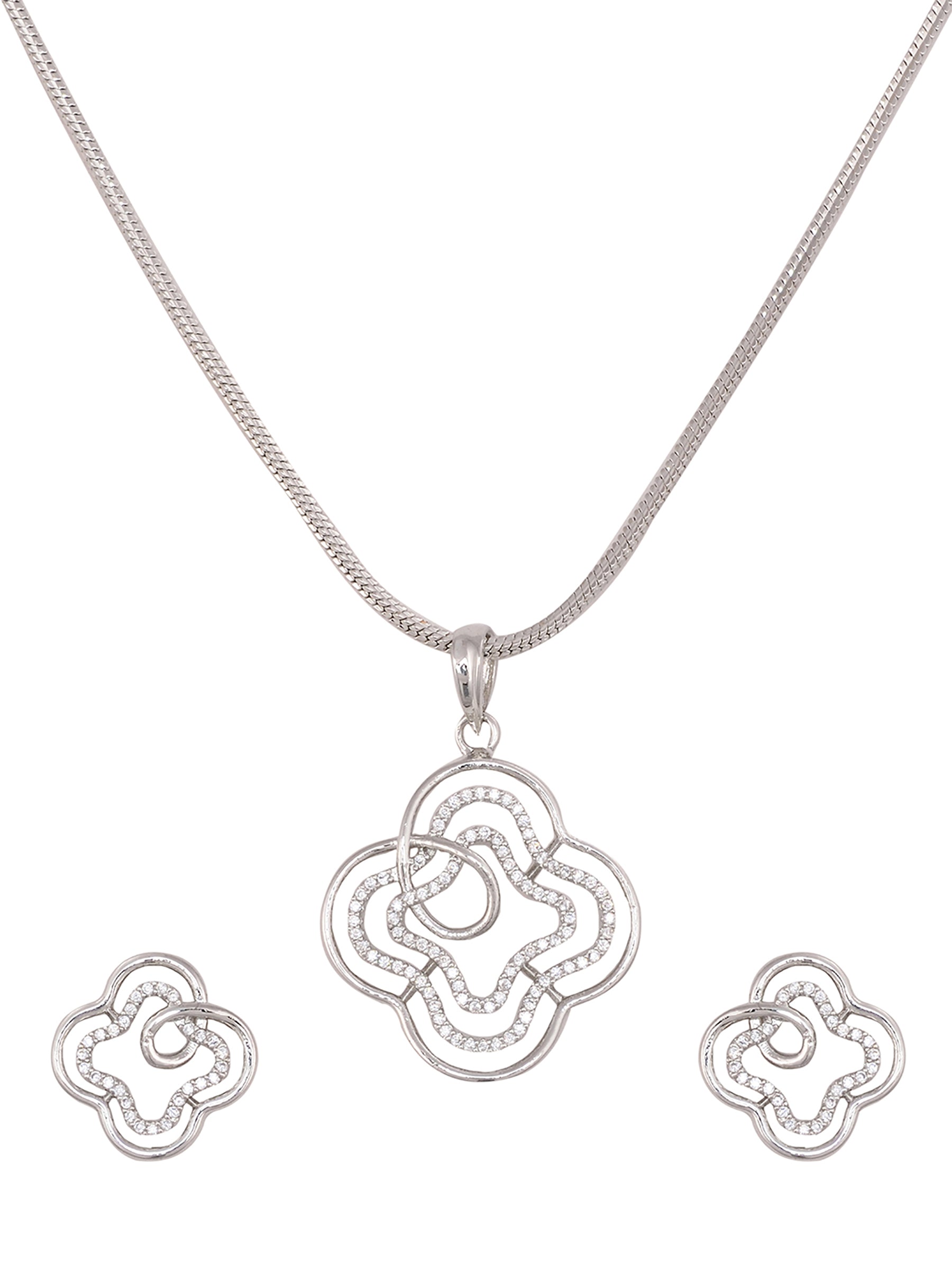 White Rhodium AD studded Floral design Pendant Earrings set chain, zaveri pearls, sale price rs, sale price, sale gold plated, sale gold, sale, rubans, ring, regular price, priyassi jewellery