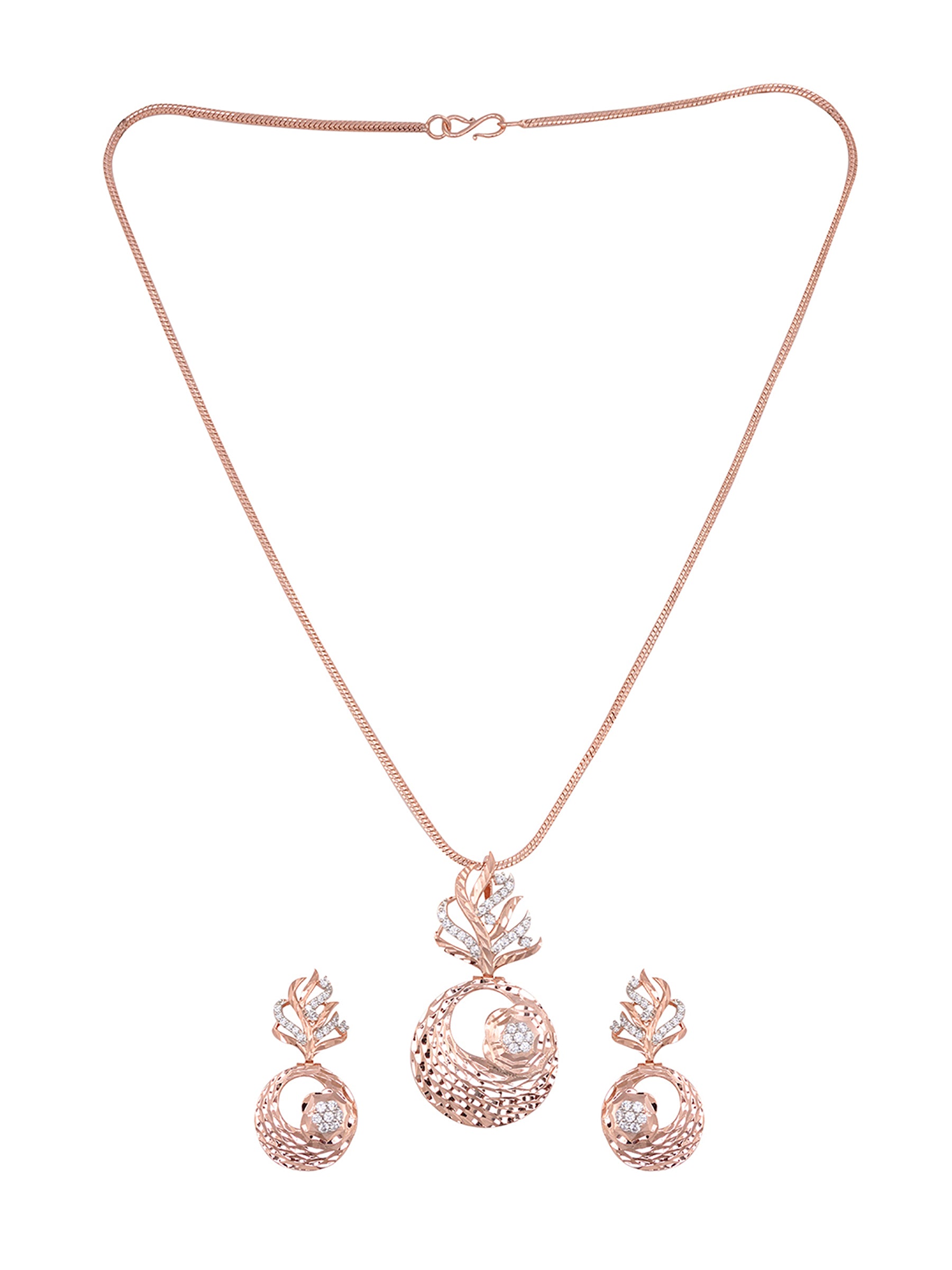 Rose Gold plated AD studded Round Pendant Earrings set chain, zaveri pearls, sale price rs, sale price, sale gold plated, sale gold, sale, rubans, ring, regular price, priyassi jewellery, kus
