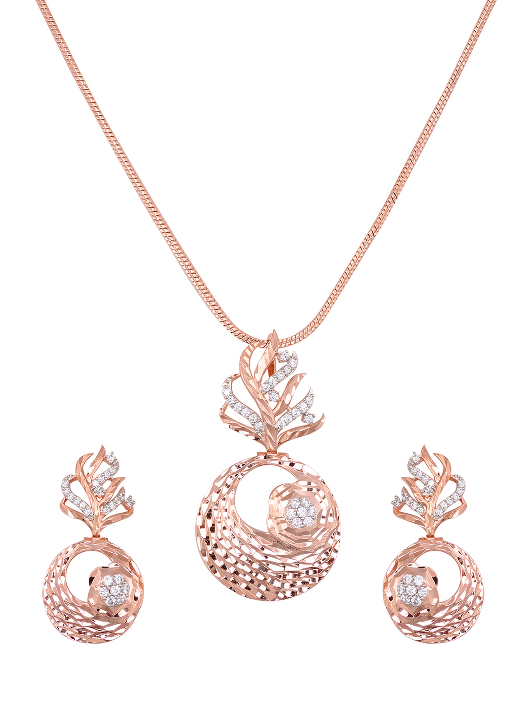 Rose Gold plated AD studded Round Pendant Earrings set chain, zaveri pearls, sale price rs, sale price, sale gold plated, sale gold, sale, rubans, ring, regular price, priyassi jewellery, kus