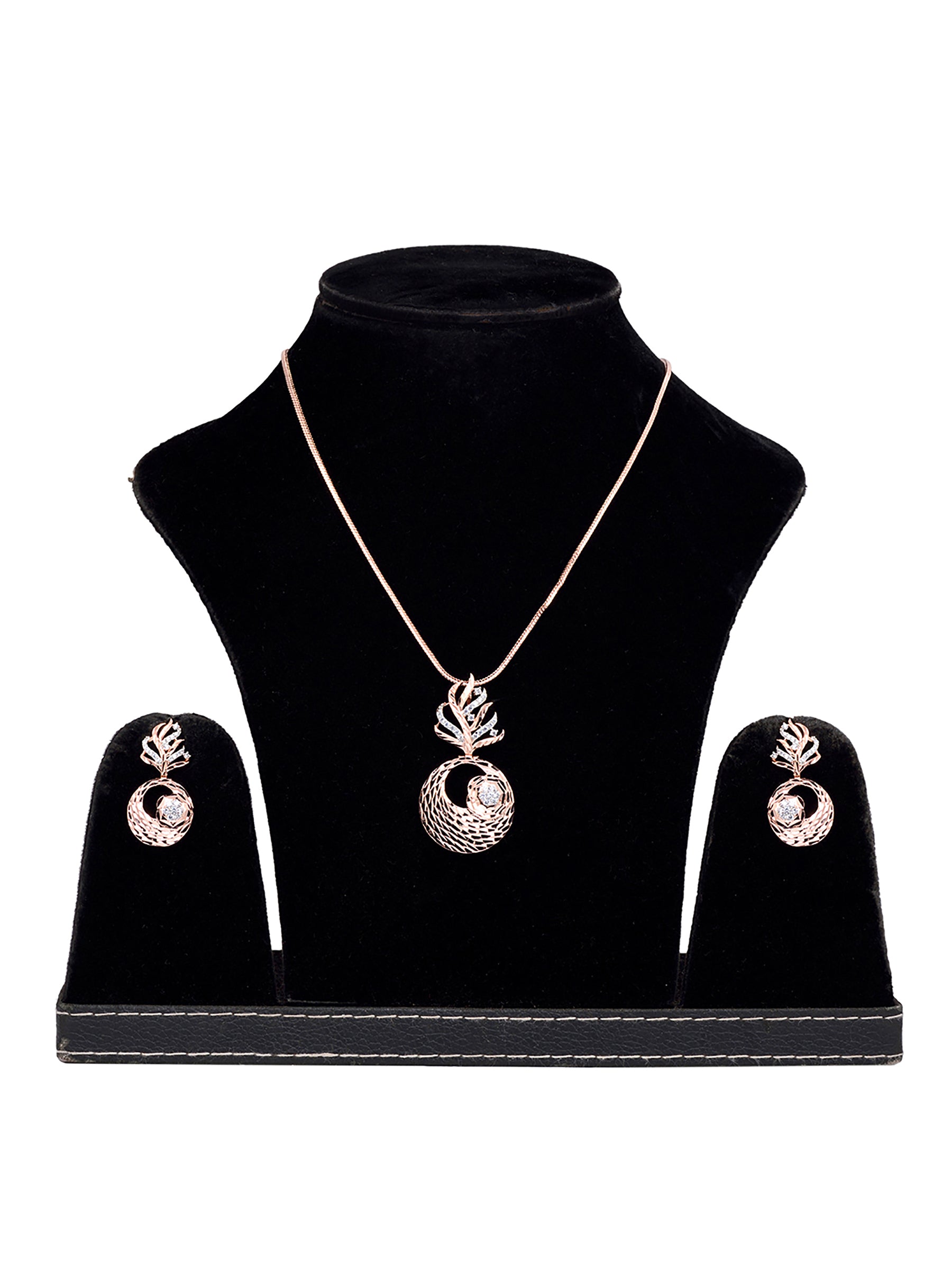 Rose Gold plated AD studded Round Pendant Earrings set chain, zaveri pearls, sale price rs, sale price, sale gold plated, sale gold, sale, rubans, ring, regular price, priyassi jewellery, kus